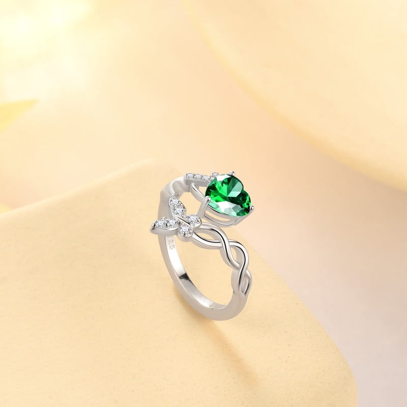 Heart Halo Ring,Butterfly 925 Sterling Adjustable Open Band Rings Valentines Jewelry Gifts for Women Mom-March