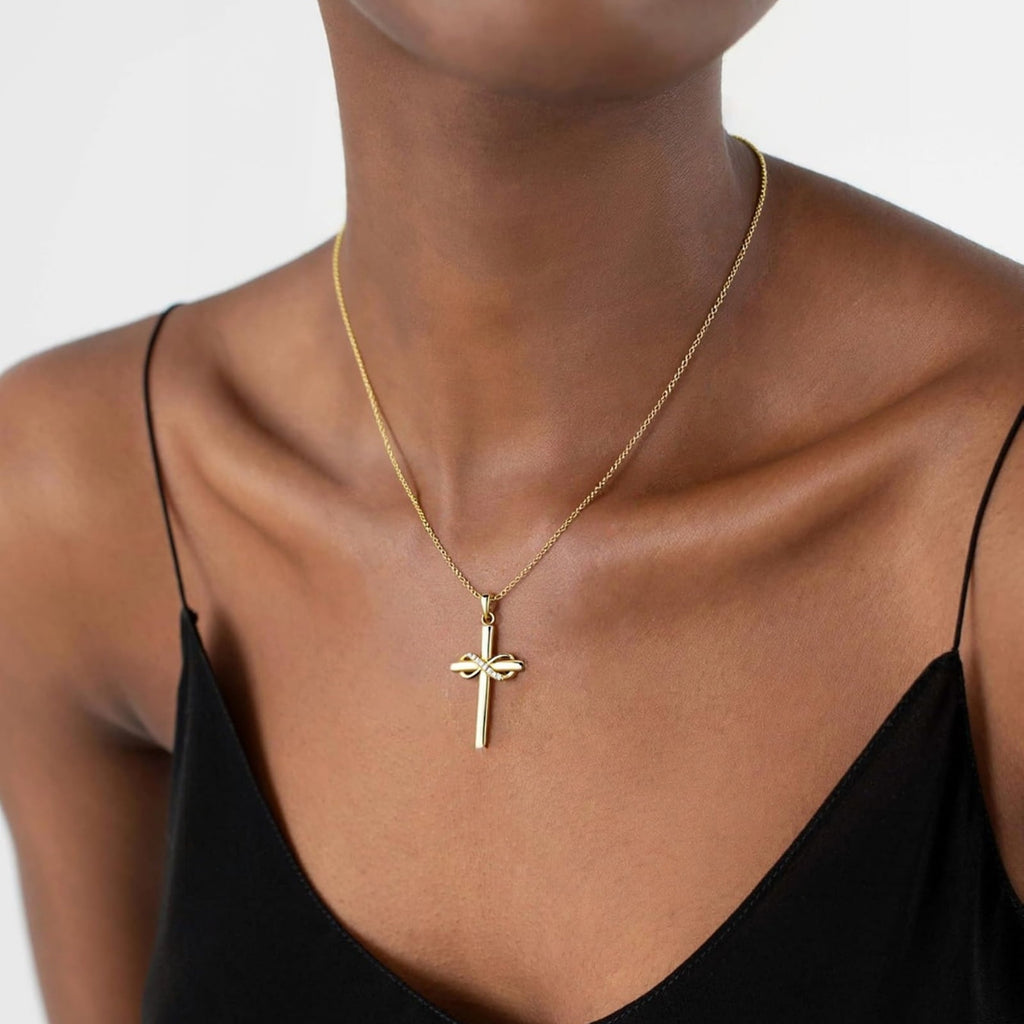 14K Plated Zirconia Cross Pendant Necklace for Women with 925