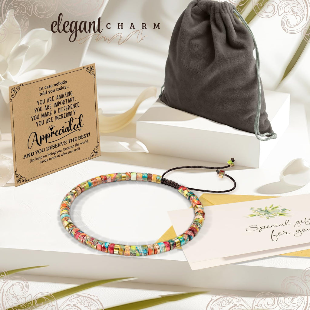 Inspirational Gifts Bracelets for Women - Healing Stone Bracelets - Cheer Up Appreciation for Teachers Women Friends Sister Bestie Coworkers Employees