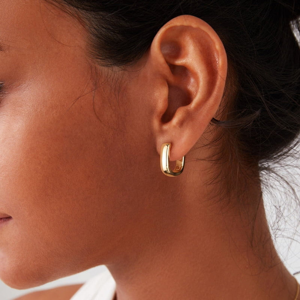 Chunky Huggie Earrings for Women 14K Plated Hypoallergenic Sterling Minimalist Hoops