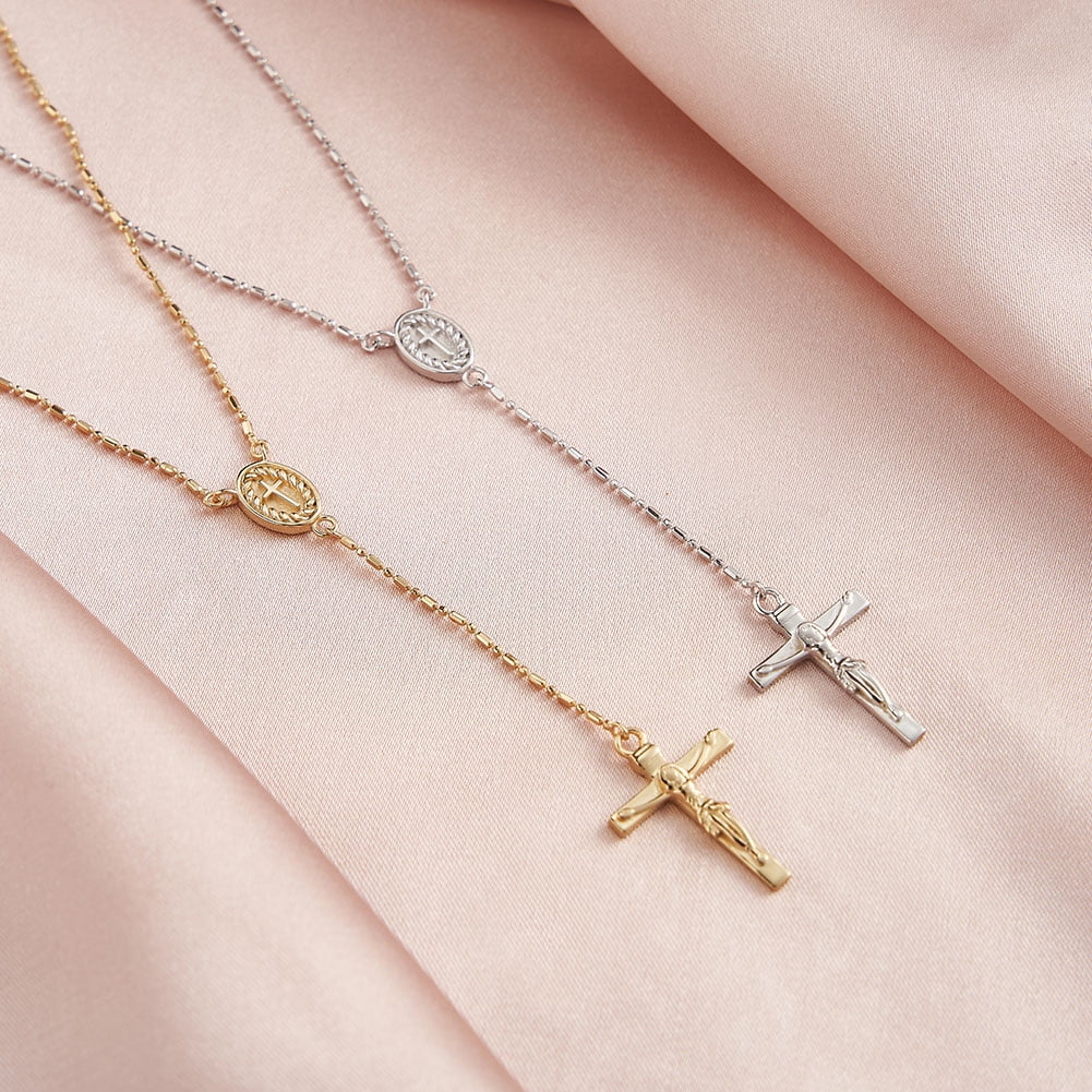 14K Plated Zirconia Cross Pendant Necklace for Women with 925