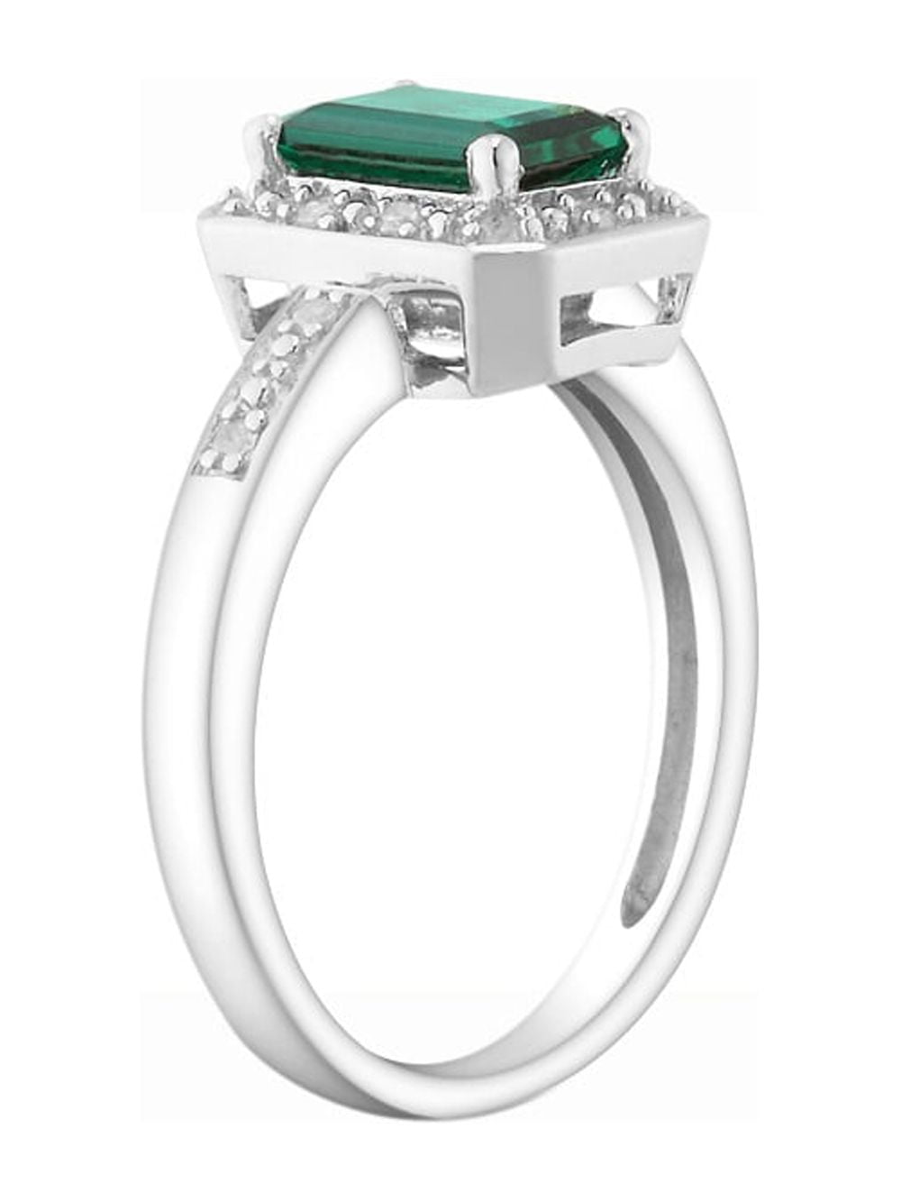 1.00 () Lab-Created Emerald Ring with Diamonds in Sterling