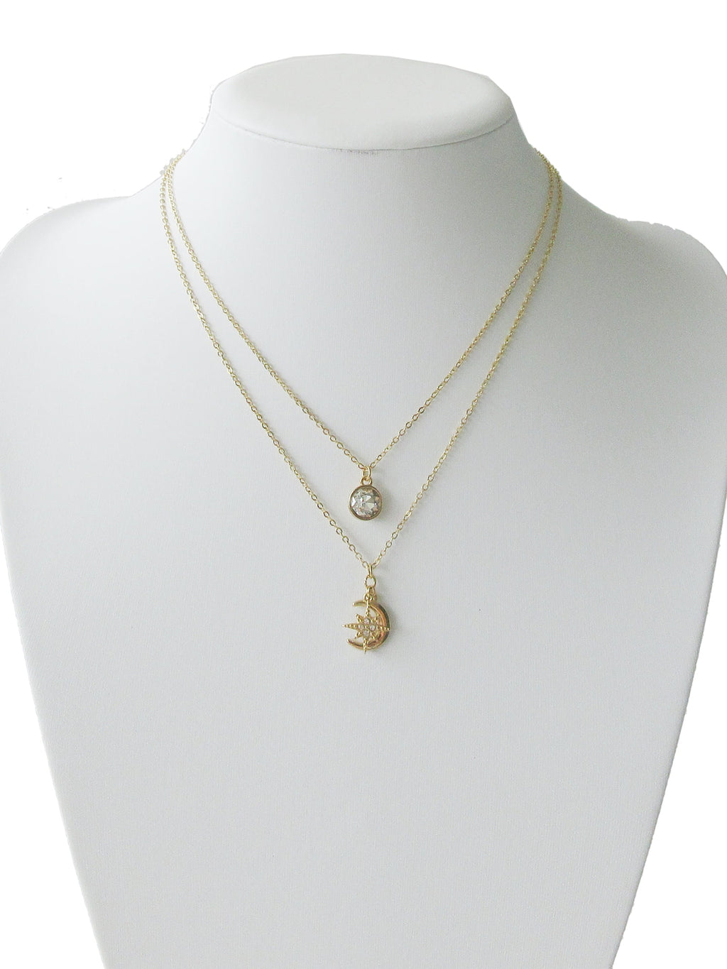 Women's Tone Moon and Star Pendant Necklace Set, 2-Piece