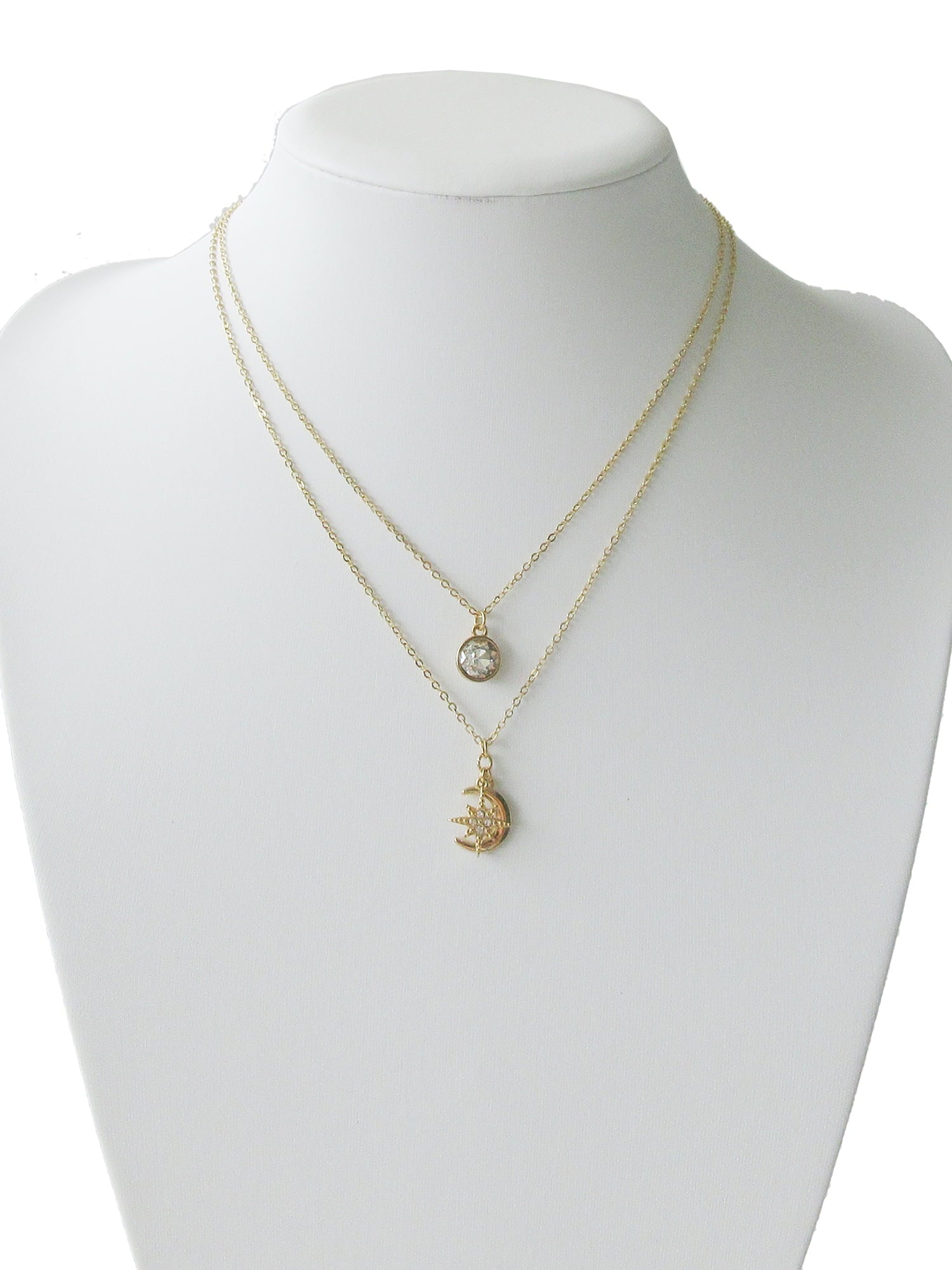 Women's Tone Moon and Star Pendant Necklace Set, 2-Piece