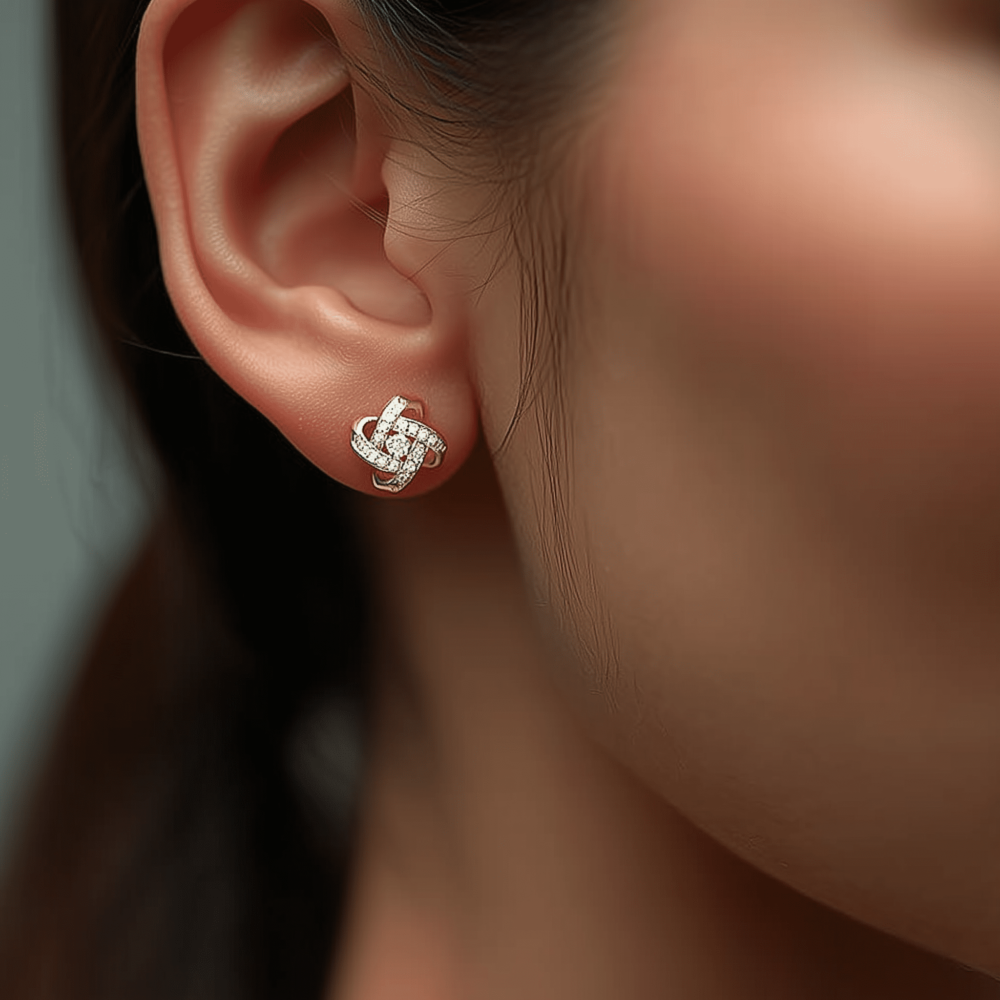 14K Knot Stud Earrings with crystals from over sterling Butterfly Closure