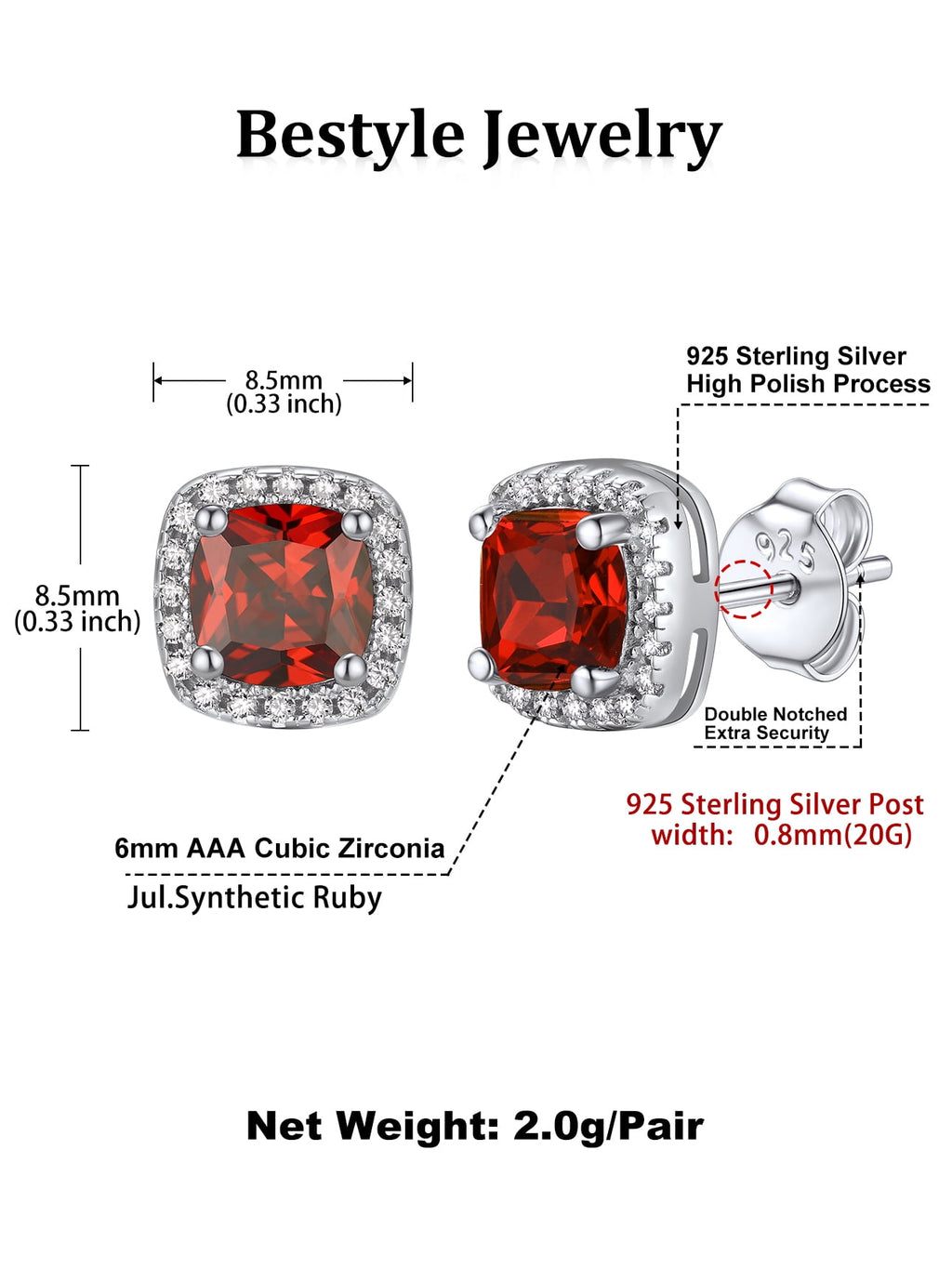 Stud Earrings for Women, 925 Sterling Heart Created Diamond Studs Earrings / Gifts - September