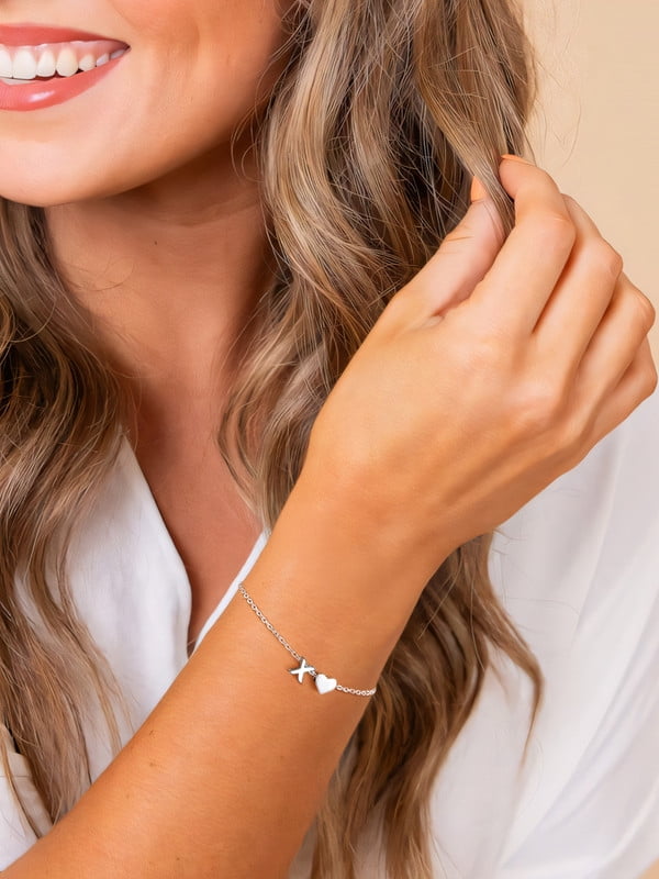 Women's Sterling Bracelets Heart &amp; Alphabet Letter A Initial Bracelet Charm Jewelry Gifts for Her