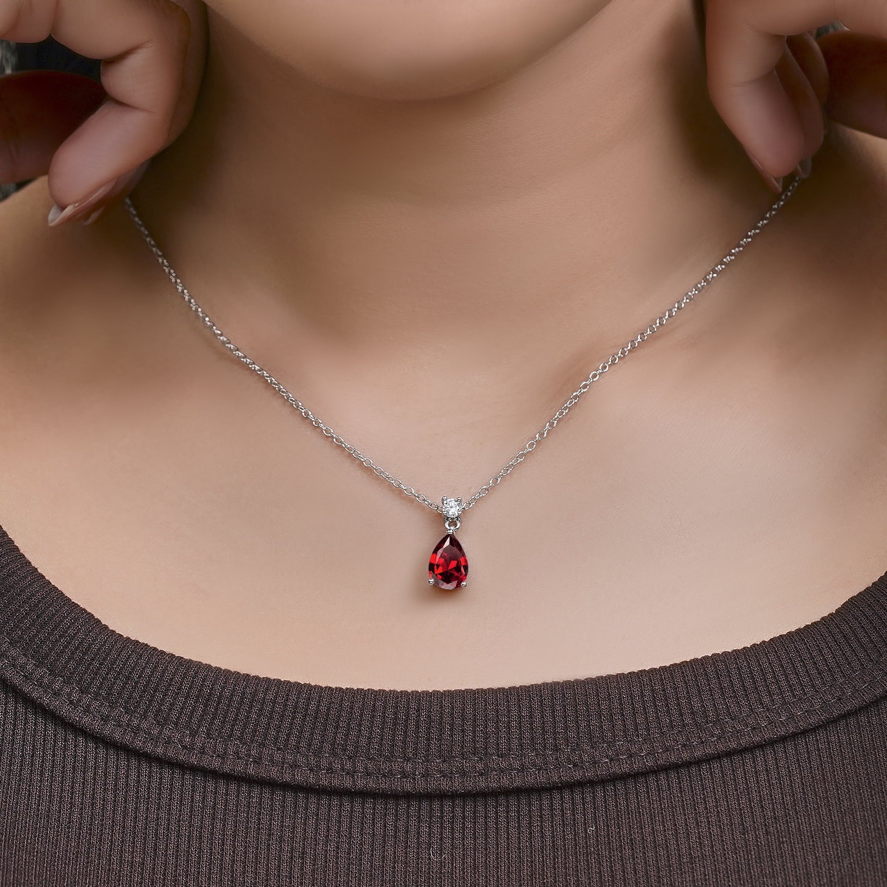 3.25 Cubic Zirconia April - Round and Pear Cut Dangle Pendant Necklace in 18k White Plated for Women