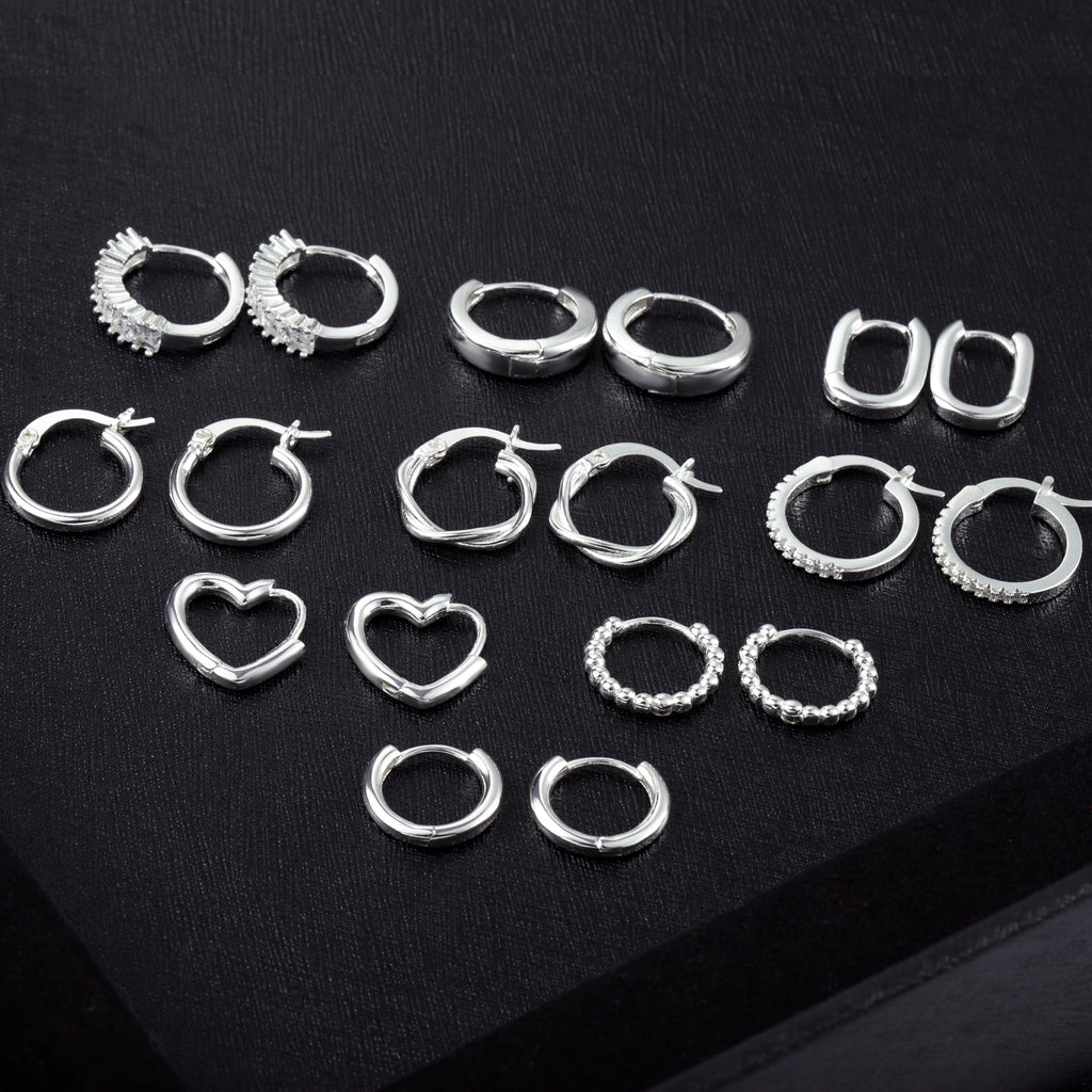 14K Plated Hypoallergenic Small Hoop Earrings Set, Chunky Huggie Stackable Earrings for Women