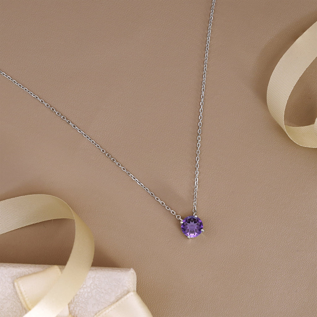1 - April Solitaire Pendant Necklace in 18K White over , Female, Adult
