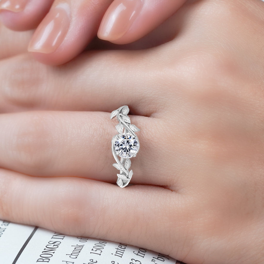 0.50 Round Cut Bohemian Engagement Ring - Vintage Ring - 18k White Plating for Women