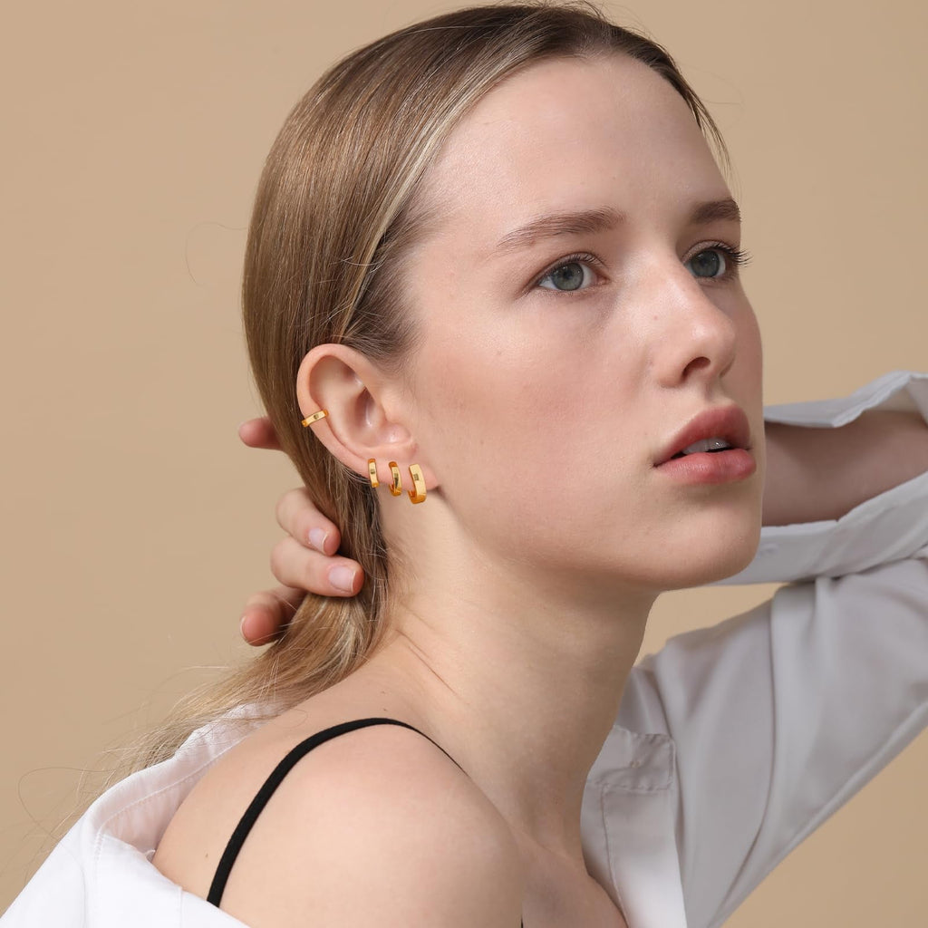 4 Pairs Hoop Earrings for Women CZ Small Huggie Cartilage Post Hypoallergenic Earrings Set for Multiple Piercing Valentines Day Jewelry Gifts Her Teen Mom Wife Lady Adults Ideas