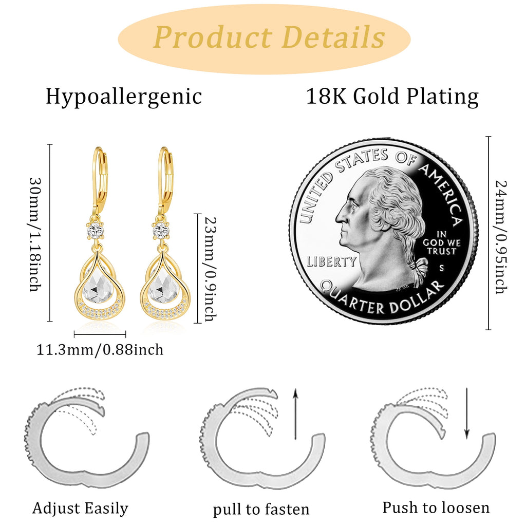 18K White Plated Drop Earrings for Women Girls Hypoallergenic S925 Sterling Post April Earrings with CZ Easter Basket Stuffers Jewelry Gifts Teen Adults Kids
