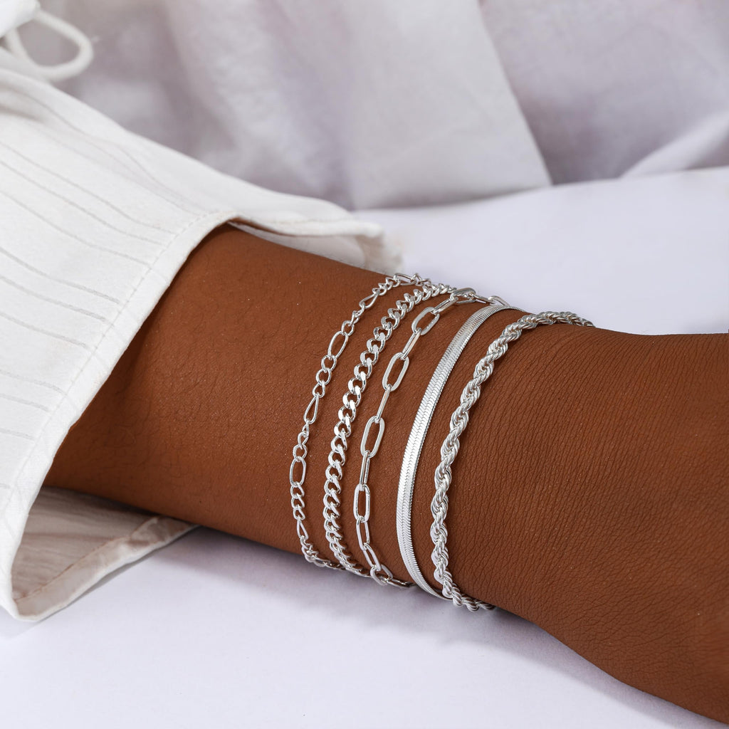 6PCS Bracelets for Women 14K Plated Dainty Layered Stacking Jewelry Set Gifts