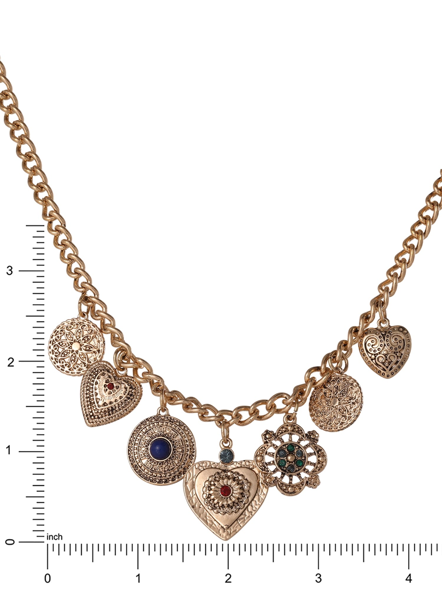 Women's Heart Charm Necklace with Figaro Chain, 18" + 3" Extender