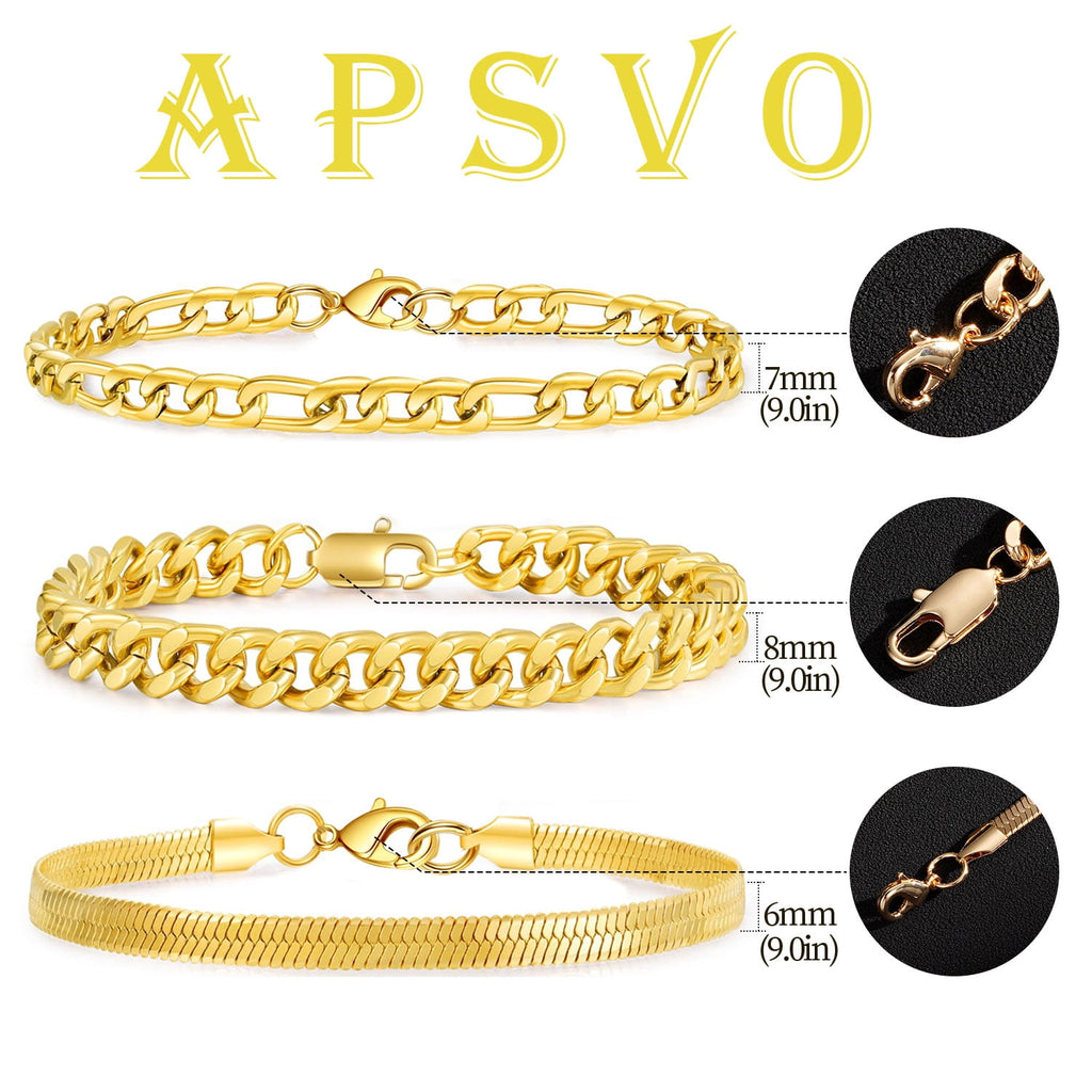 3 Pcs Sterling Plated Bracelets for Men Women Boys Charm Cuban Figaro Herringbone Chain Bracelets Set Easter Basket Stuffers Jewelry Gifts Teen Adults Kids 6.5/7/7.5/8.3/9 Inch