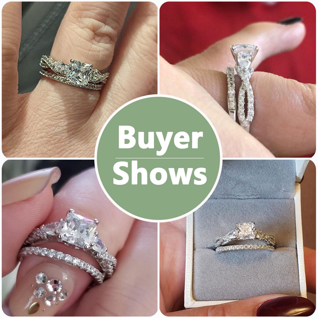 1.7ct Princess Pear White AAAAA Cz 925 Sterling Engagement Wedding Ring Set Size 6