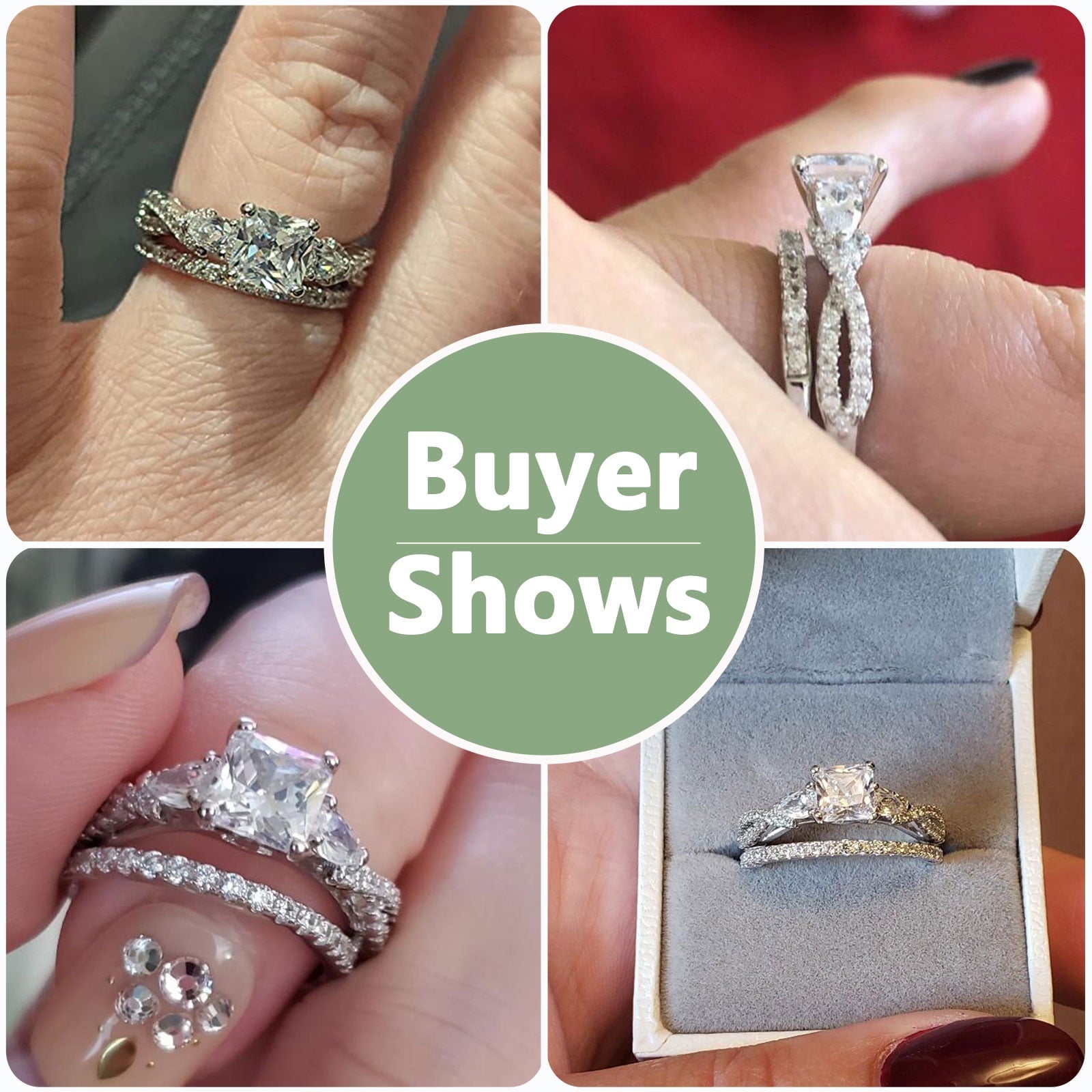 1.7ct Princess Pear White AAAAA Cz 925 Sterling Engagement Wedding Ring Set Size 6