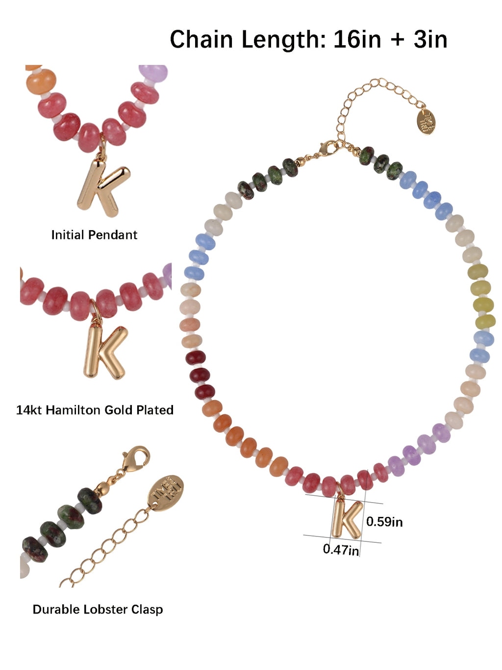 Goldtone Multicolored Bead Initial "A" Necklace
