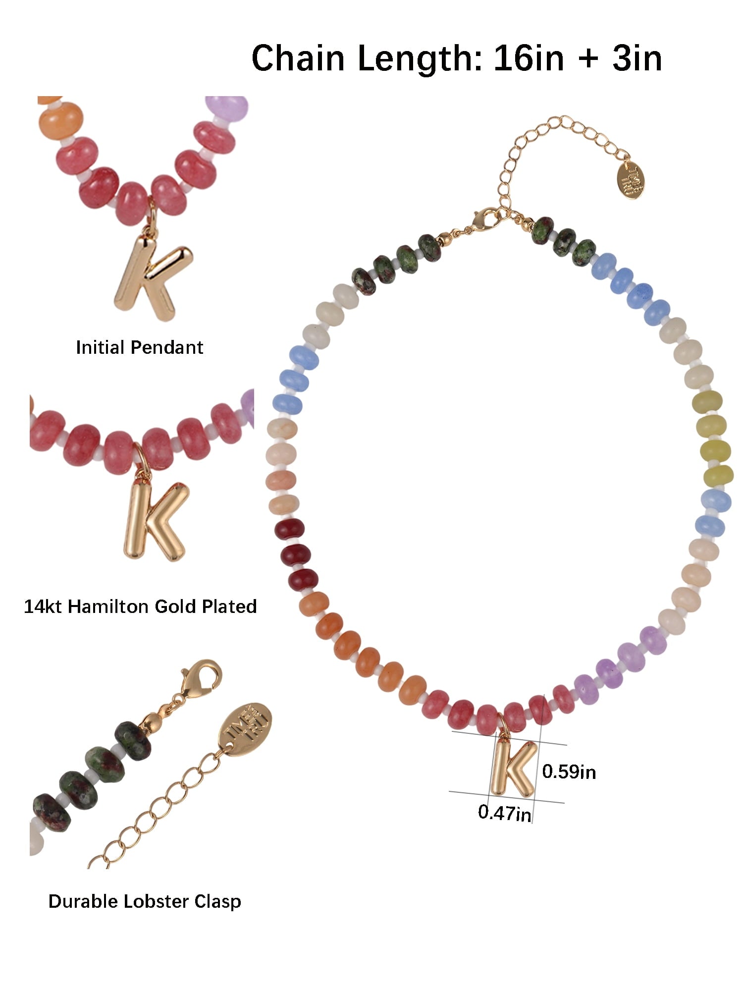 Goldtone Multicolored Bead Initial "A" Necklace