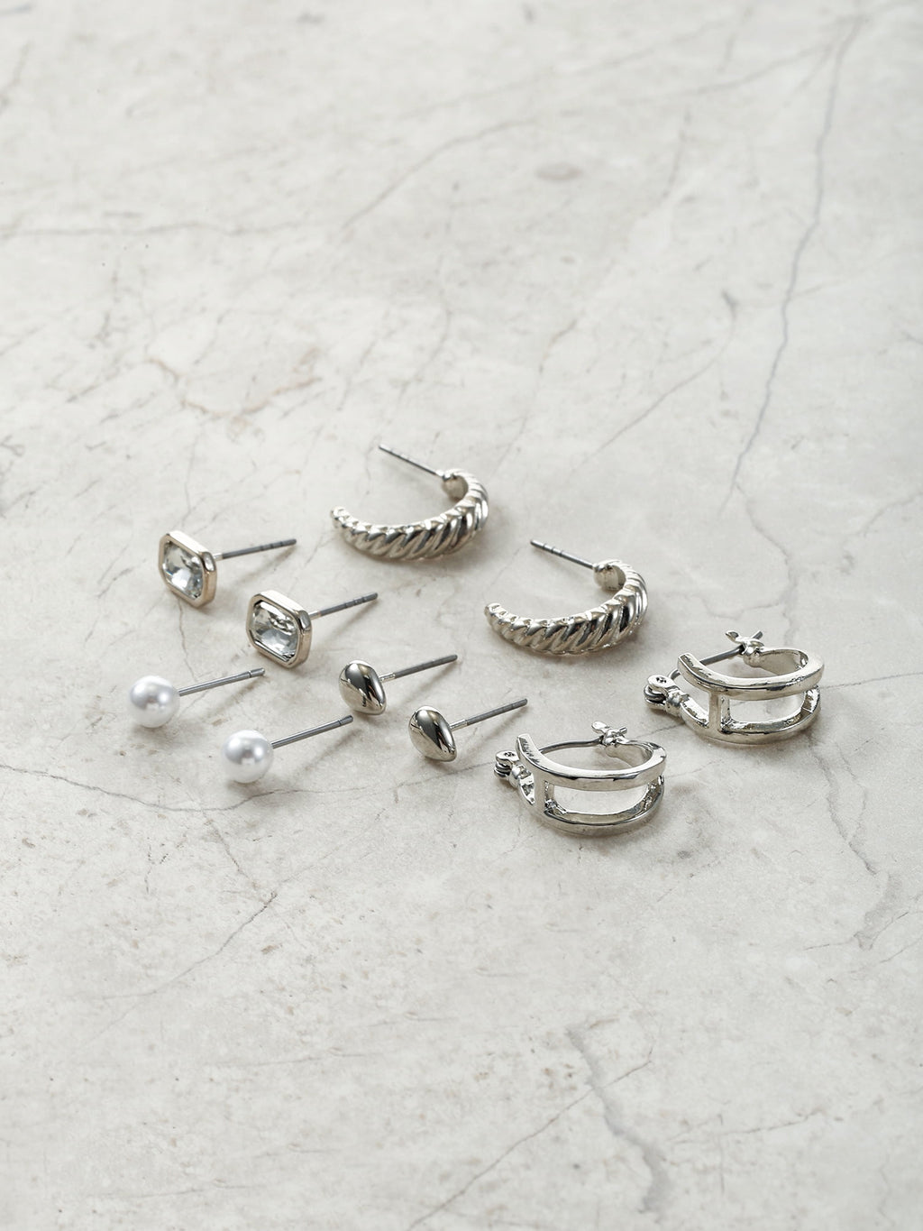 Silvertone Multi Earring Set, 5 Pairs, Initial B