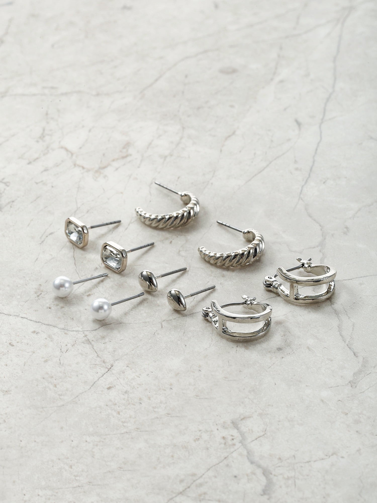 Silvertone Multi Earring Set, 5 Pairs, Initial B