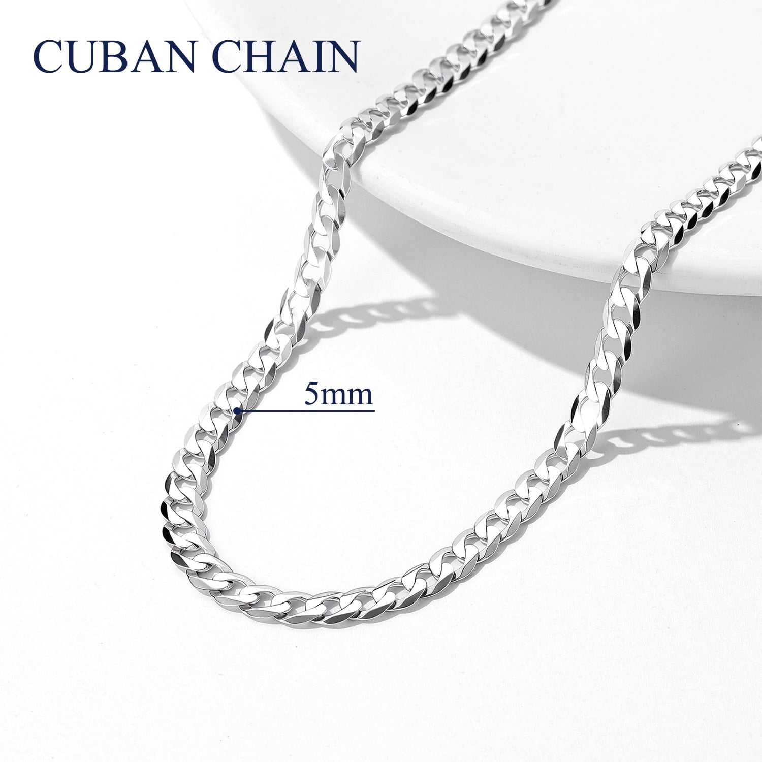 Solid 925 Sterling Chain Necklace 3mm Flat Curb Cuban Link Chain Jewelry for Men Women