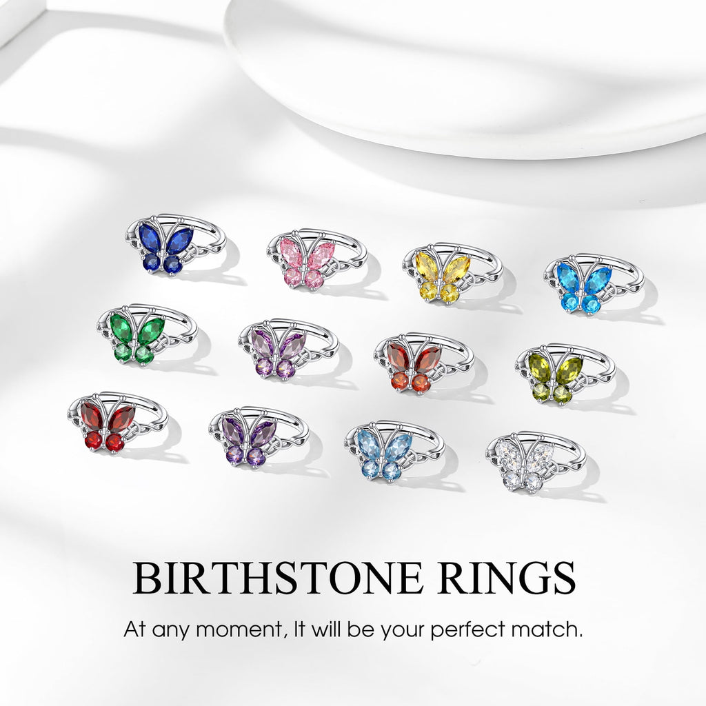 925 Sterling Butterfly Rings, July Ruby Adjustable Open Band Ring Jewelry Valentines Day