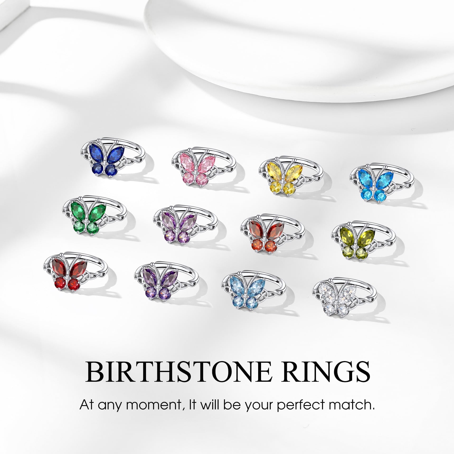 925 Sterling Butterfly Rings, July Ruby Adjustable Open Band Ring Jewelry Valentines Day