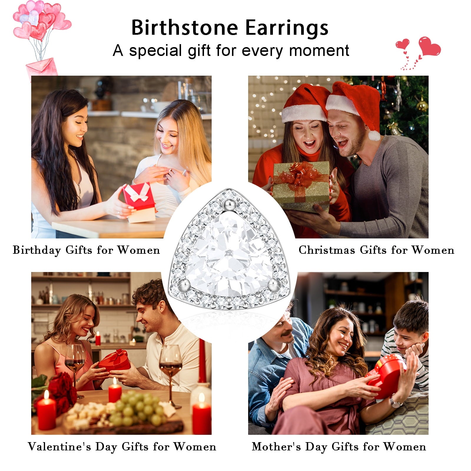 S925 Sterling Plated Heart Necklaces for Women Girls CZ April Pendant with Crystal Easter Basket Stuffers Jewelry Gifts Teen Her Adults Lady Girlfriend Kids