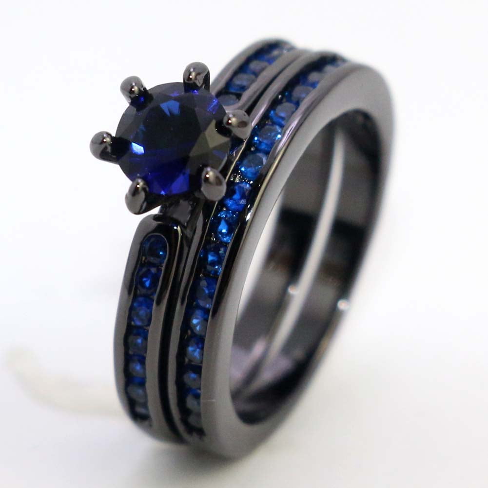 Matching Rings Couple Rings Black Plated 1CT Purple Cz Women Wedding Ring Sets