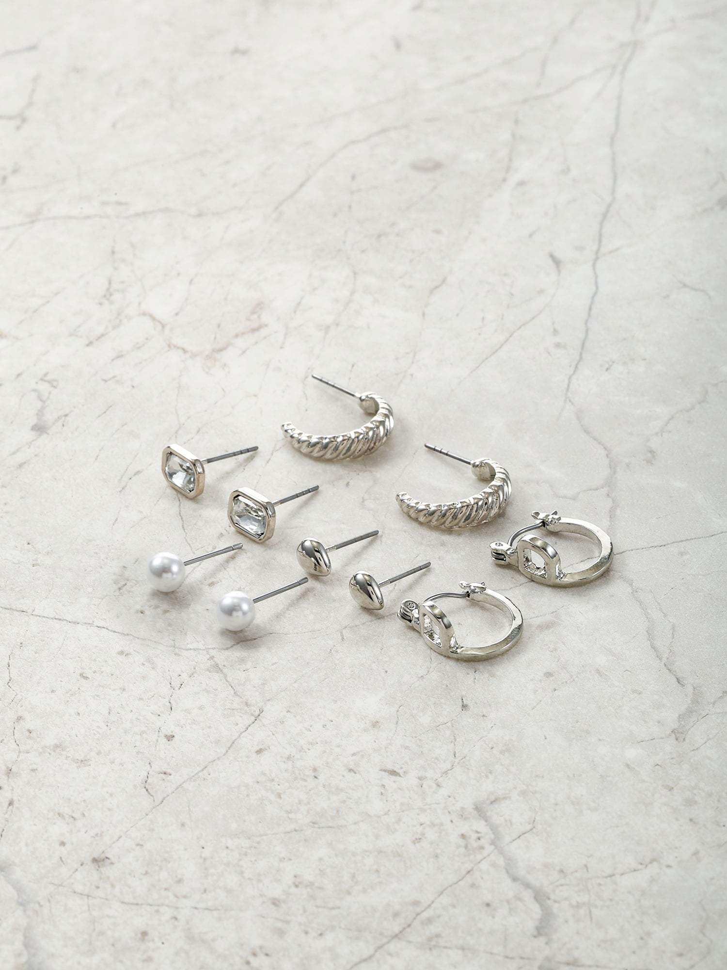 Silvertone Multi Earring Set, 5 Pairs, Initial B