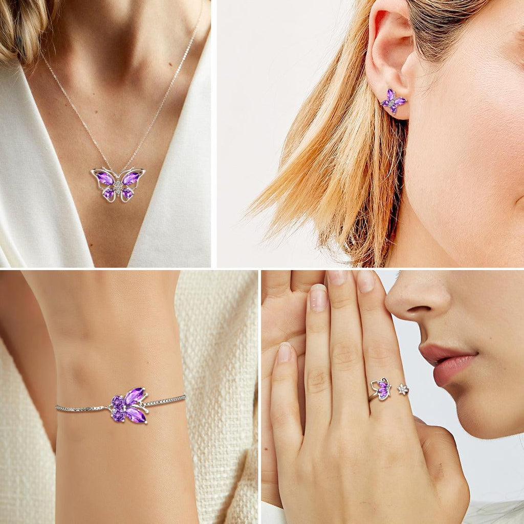 December Tanzanite Blue Butterfly Necklaces 925 Sterling Pendant Jewelry for Women Wife