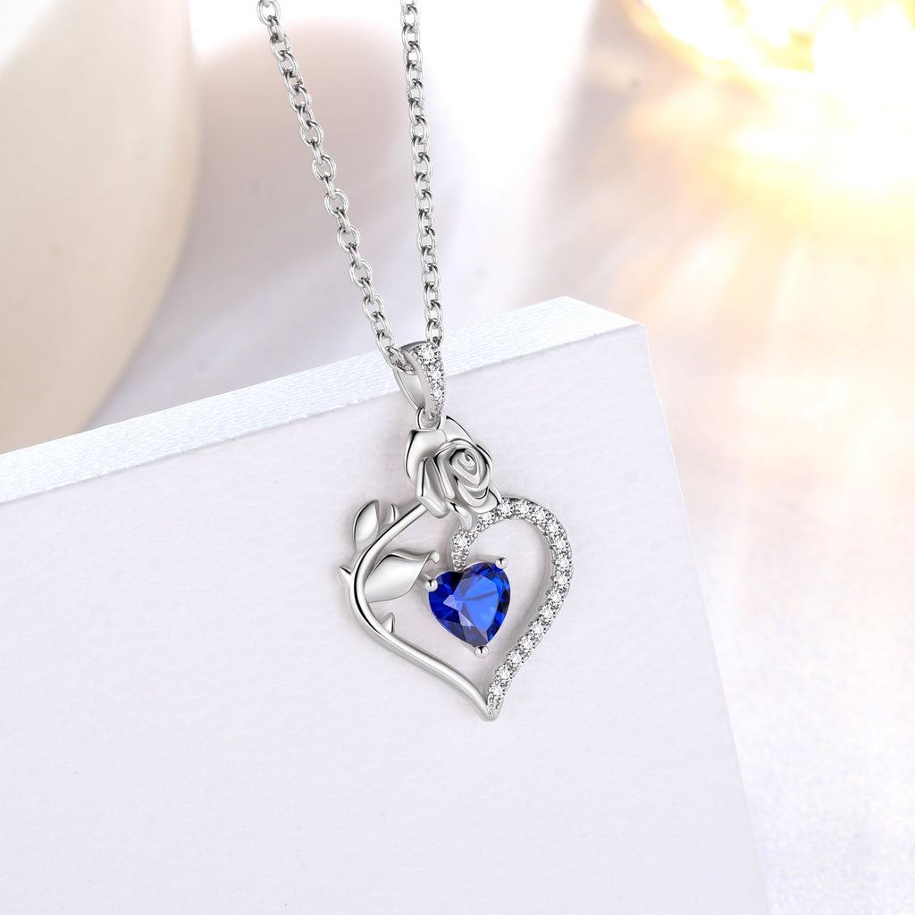 925 Sterling Necklace Rose Flower Heart Pendant Jewelry Valentines Gifts for Women Mom Wife/Lover