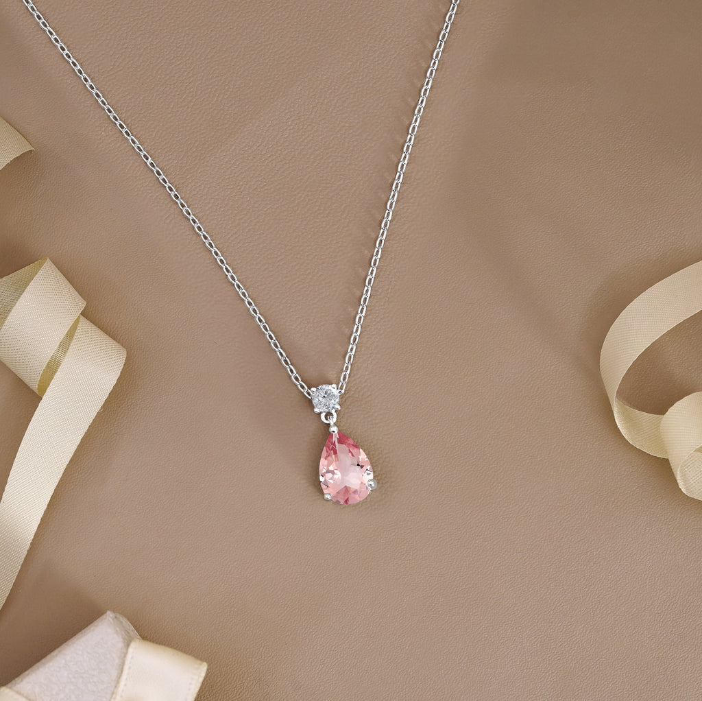 3.25 Cubic Zirconia April - Round and Pear Cut Dangle Pendant Necklace in 18k White Plated for Women