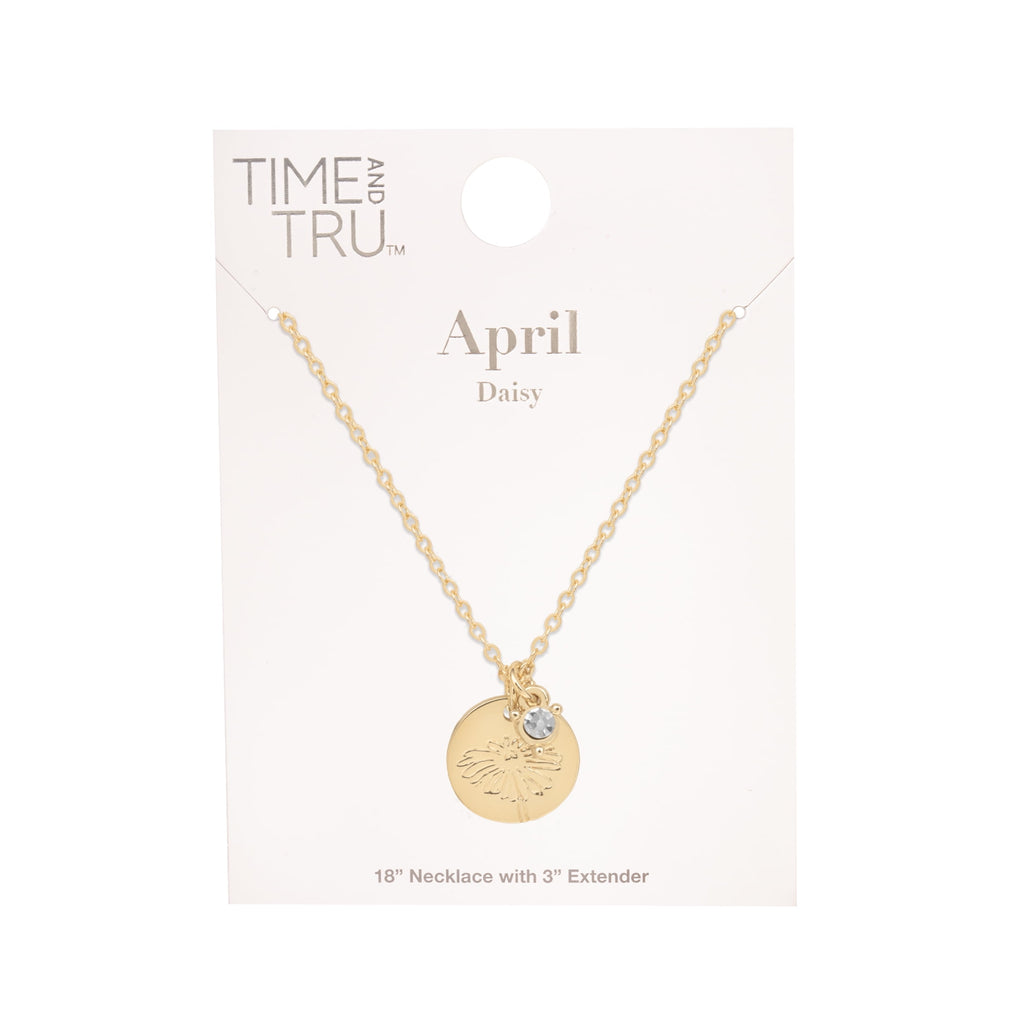 Women’s March Necklace, Tone Chain with Light Azure Stone &amp; Daffodil Flower