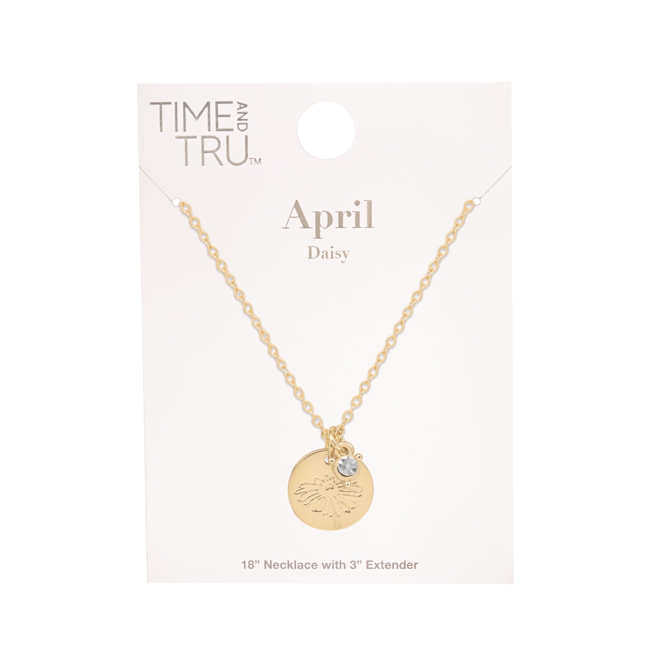 Women’s March Necklace, Tone Chain with Light Azure Stone &amp; Daffodil Flower