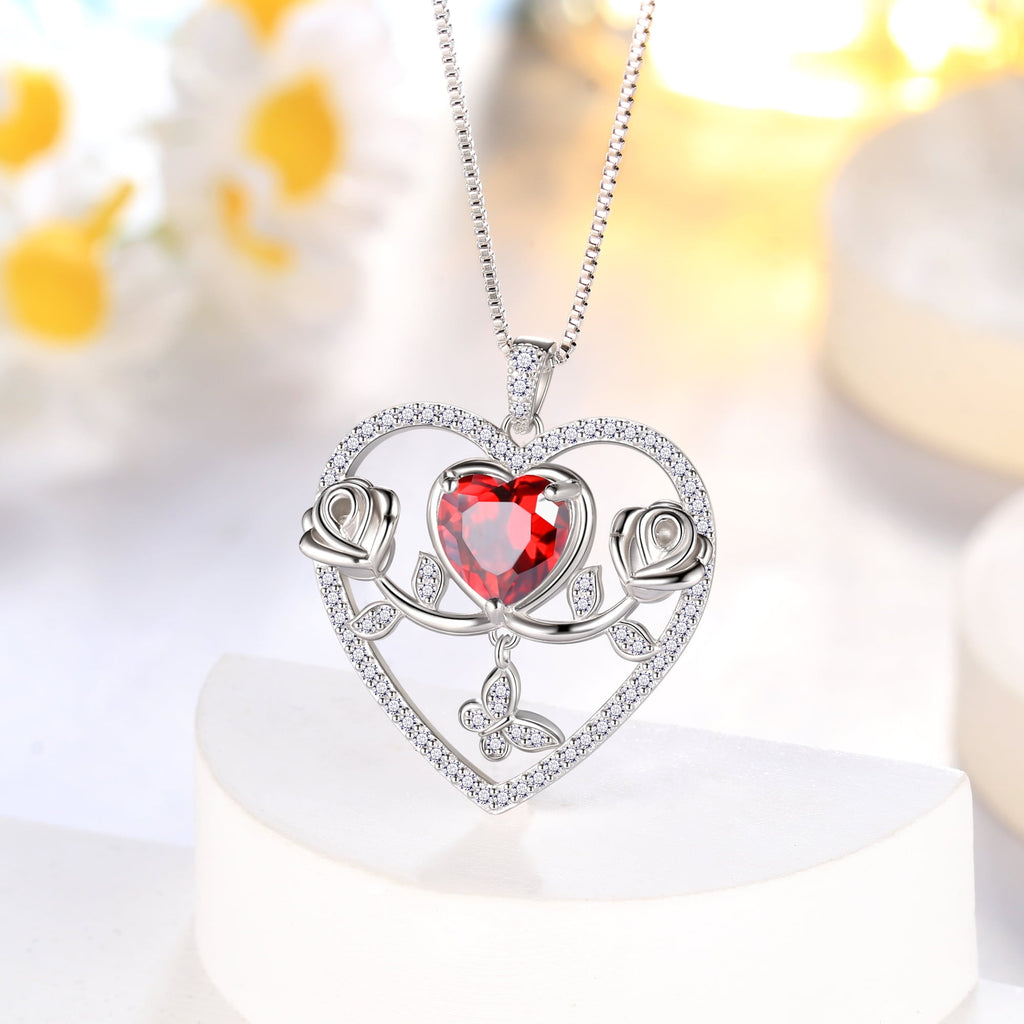 925 Sterling Necklace Rose Flower Heart Pendant Jewelry Valentines Gifts for Women Mom Wife/Lover