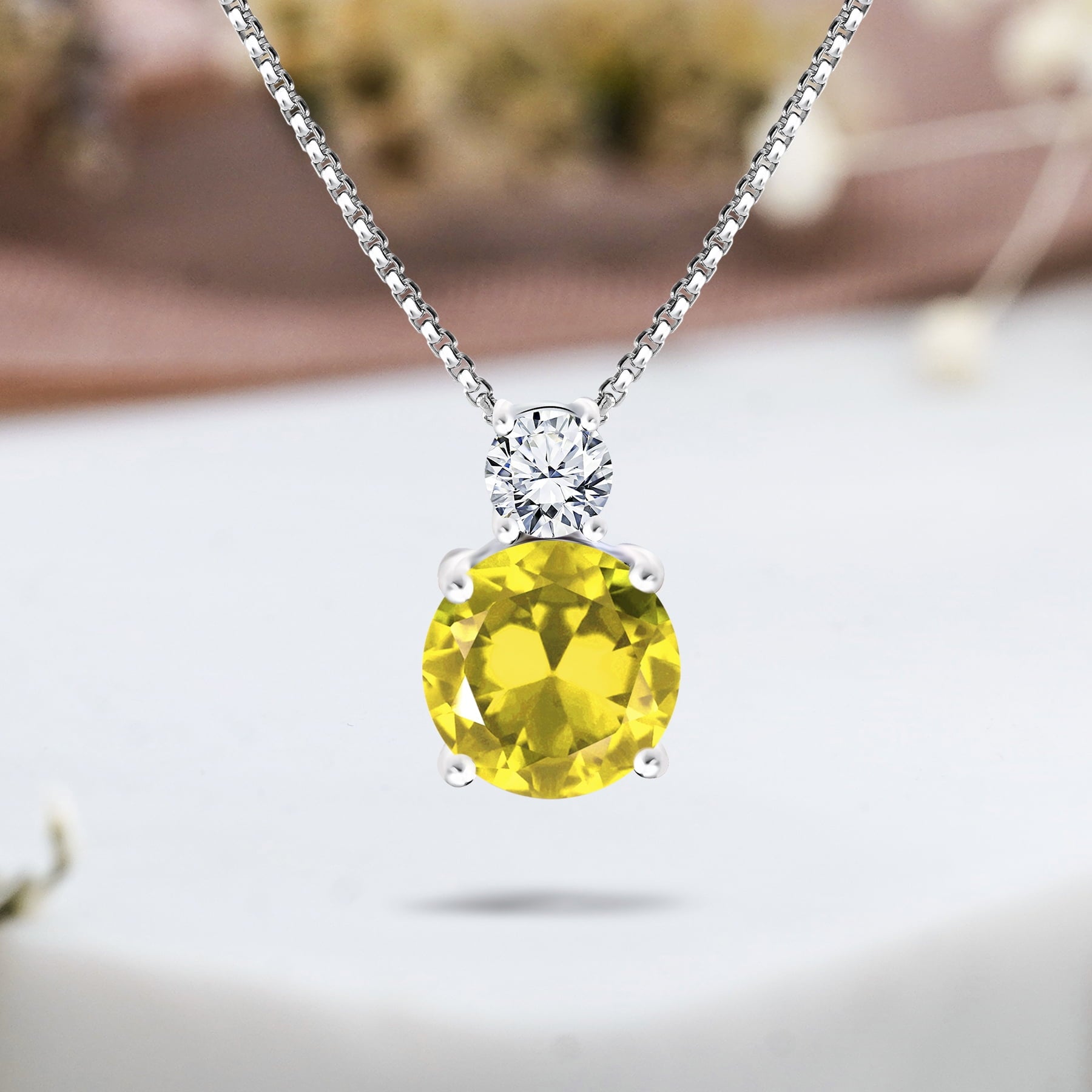 3.25 Cubic Zirconia April - Round and Pear Cut Dangle Pendant Necklace in 18k White Plated for Women