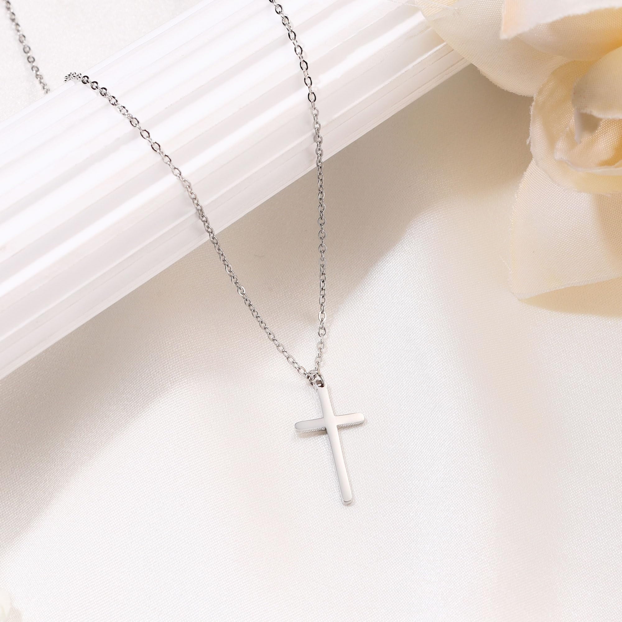 14K Plated Dainty Tiny Cross Pendant Necklace for Women Jewelry Personalizedt First Communion Christian Baptism Easter Gifts for Her Kid Girls