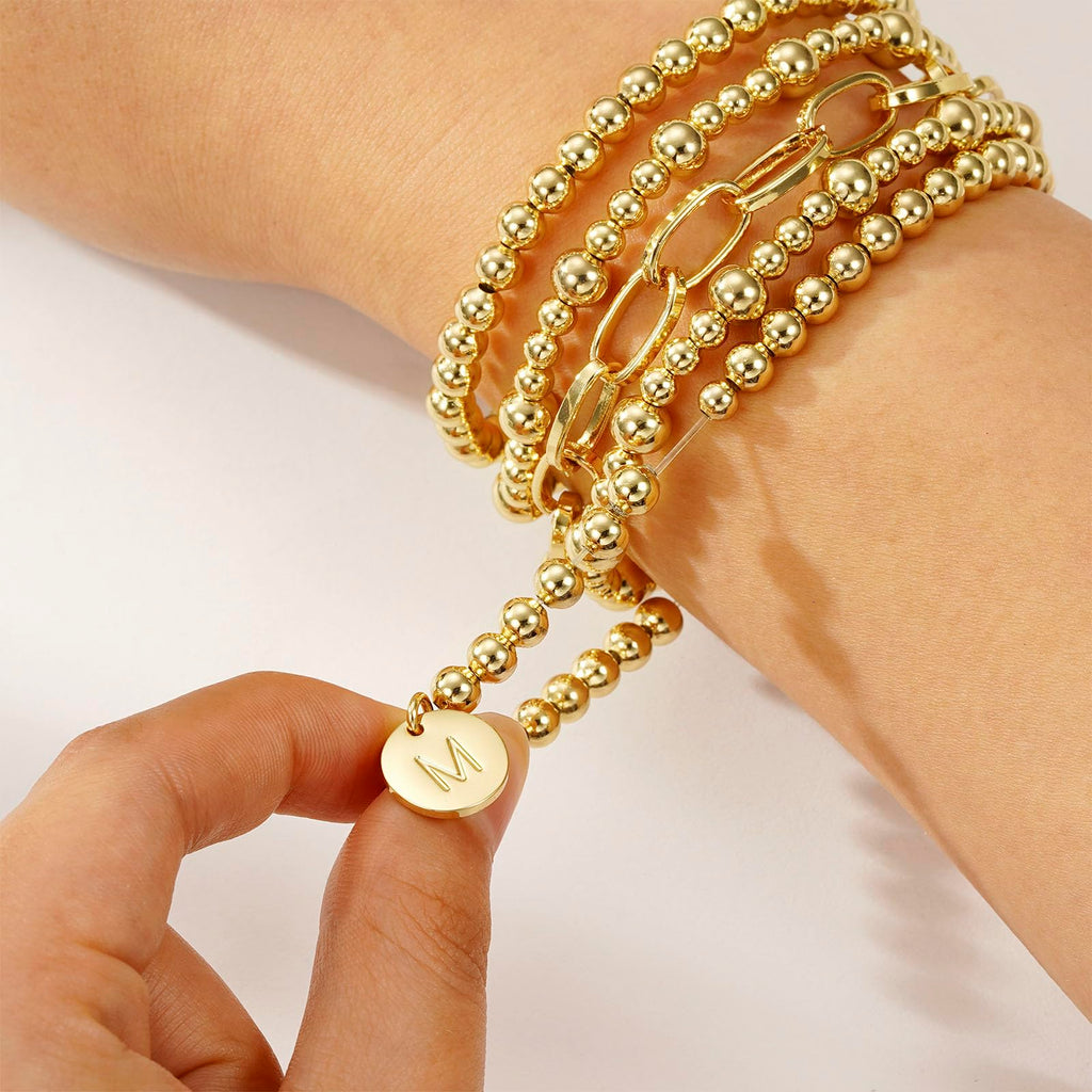 18K Plated Initial Beaded Bracelets for Women Charms Stackable Letter A Chain Bracelet Set Easter Basket Stuffers Jewelry Gifts Teen Her Girlfriend Adults Wife Daughter Lady Ideas