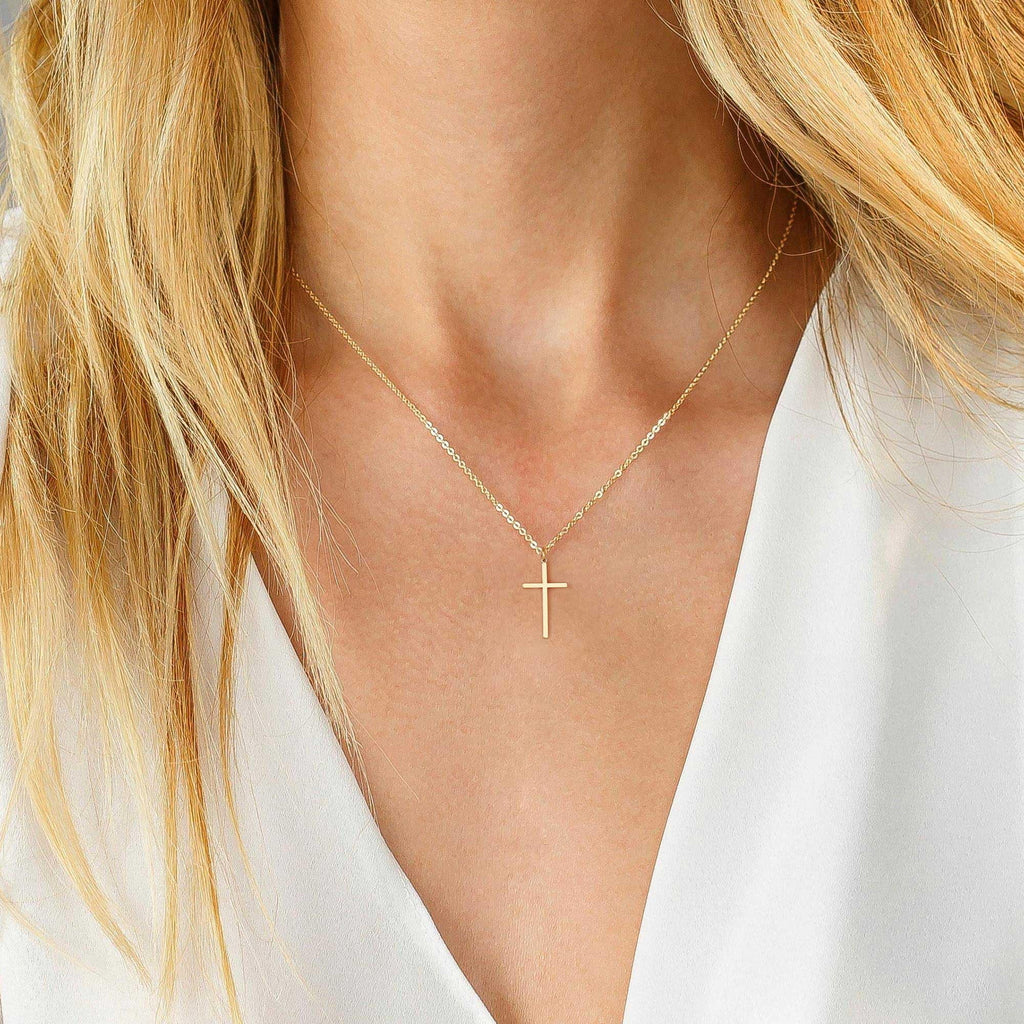 14K Plated Dainty Tiny Cross Pendant Necklace for Women Jewelry Personalizedt First Communion Christian Baptism Easter Gifts for Her Kid Girls