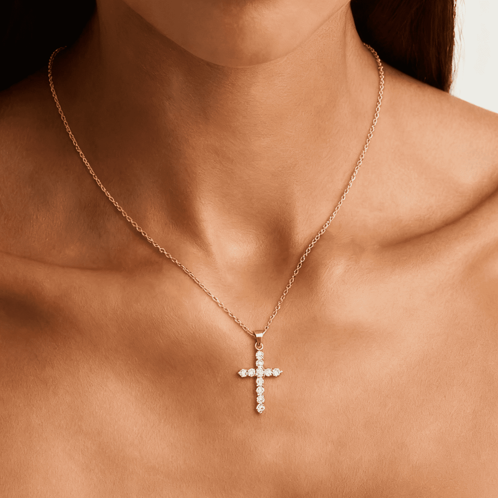 14K Plated Zirconia Cross Pendant Necklace for Women with 925