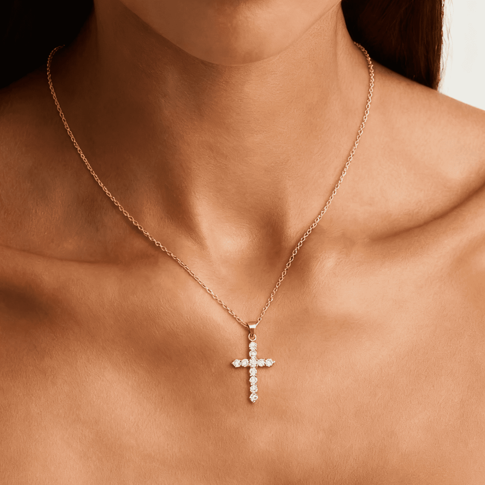 14K Plated Zirconia Cross Pendant Necklace for Women with 925