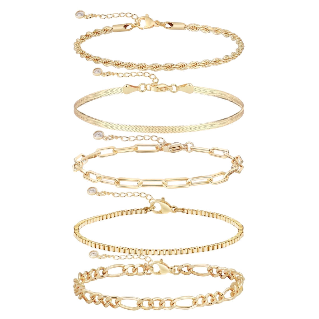 6PCS Bracelets for Women 14K Plated Dainty Layered Stacking Jewelry Set Gifts