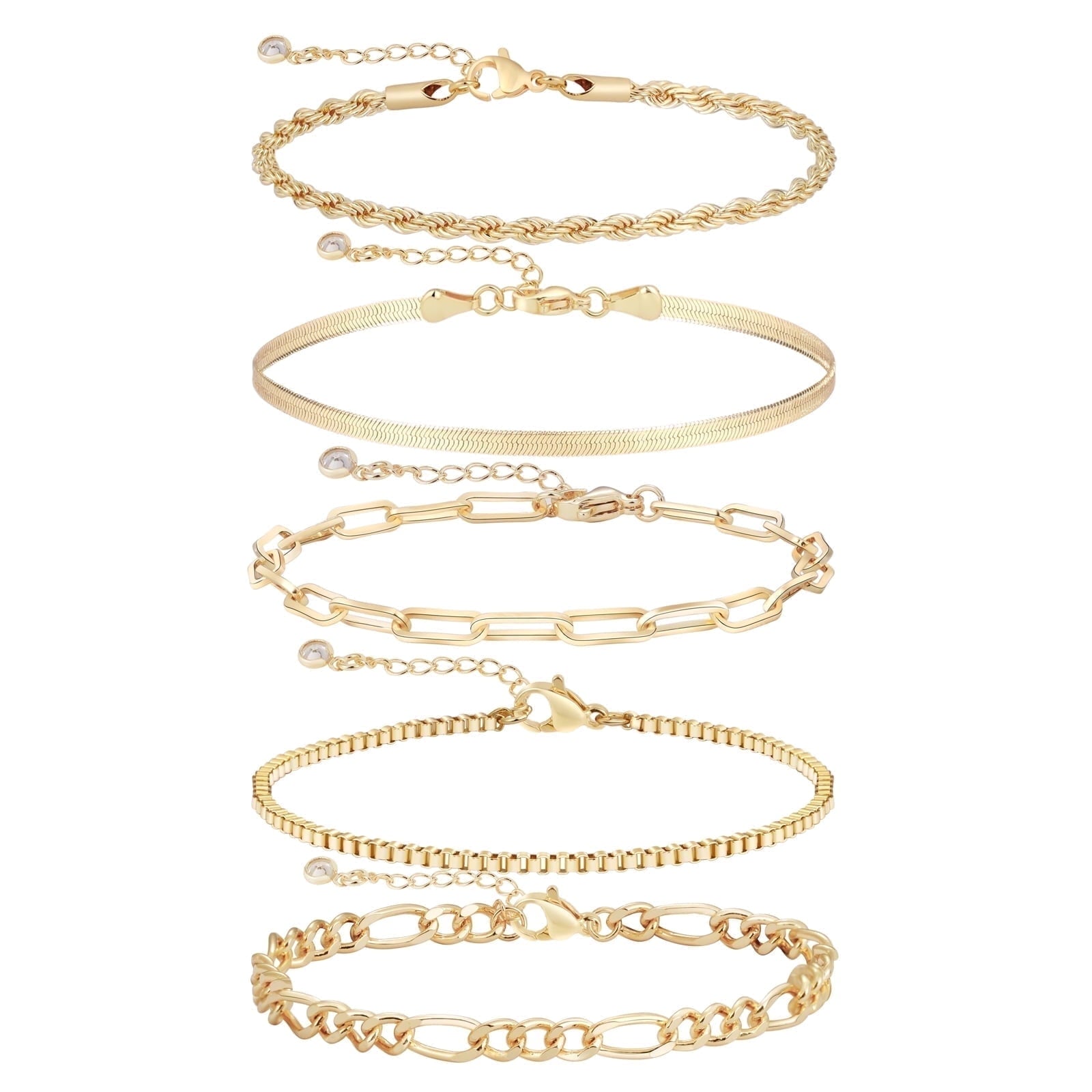 6PCS Bracelets for Women 14K Plated Dainty Layered Stacking Jewelry Set Gifts
