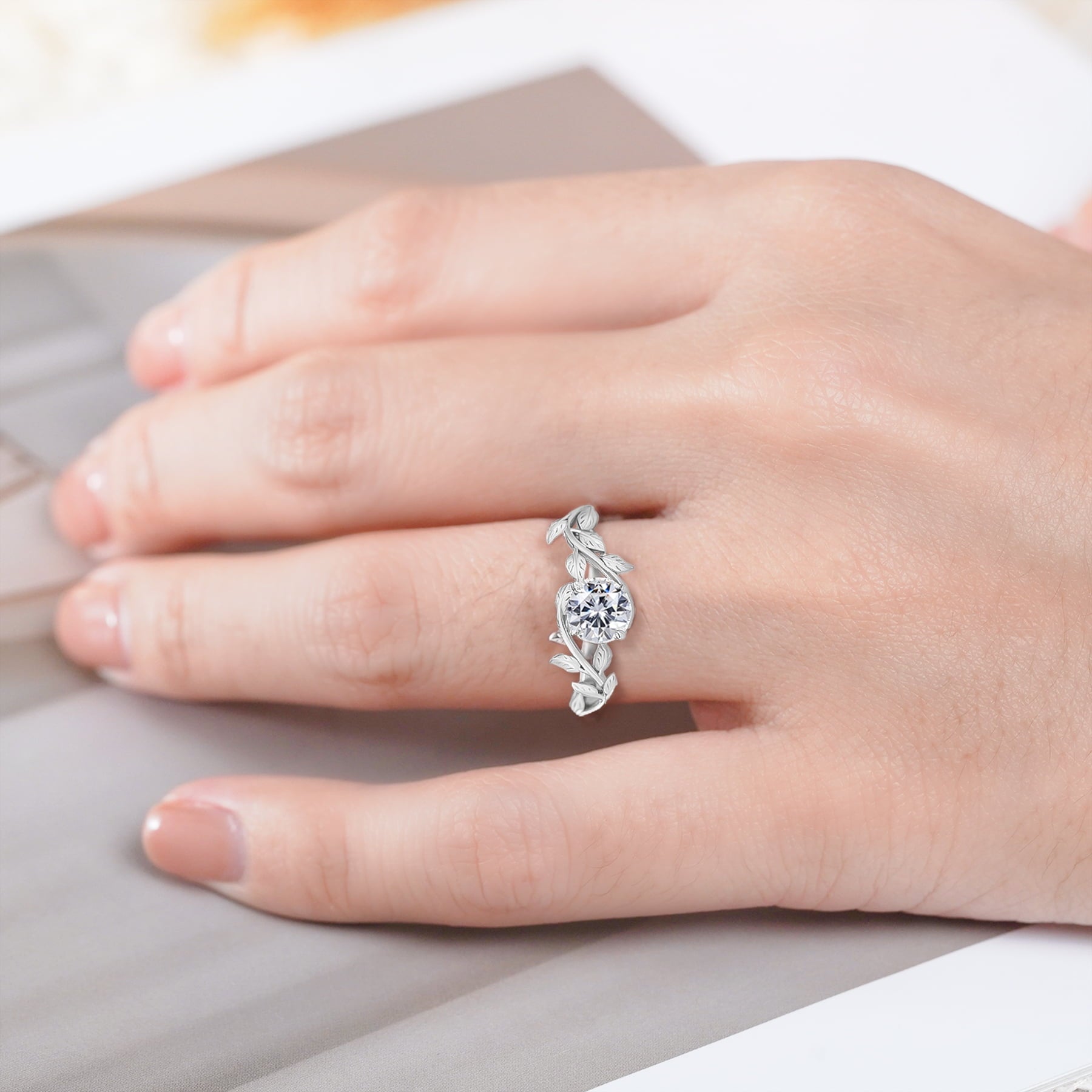 0.50 Round Cut Bohemian Engagement Ring - Vintage Ring - 18k White Plating for Women