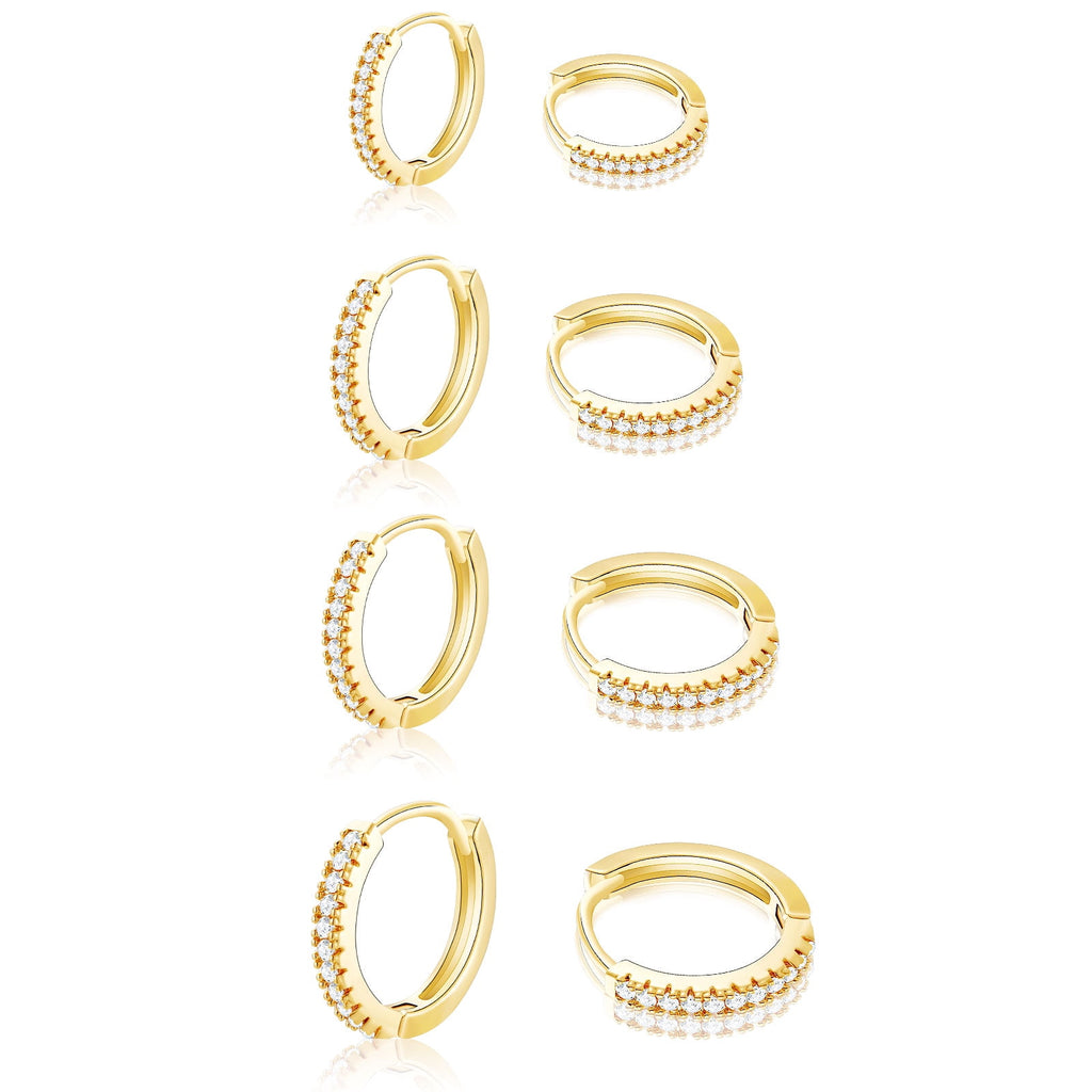 4 Pairs Hoop Earrings for Women CZ Small Huggie Cartilage Post Hypoallergenic Earrings Set for Multiple Piercing Valentines Day Jewelry Gifts Her Teen Mom Wife Lady Adults Ideas