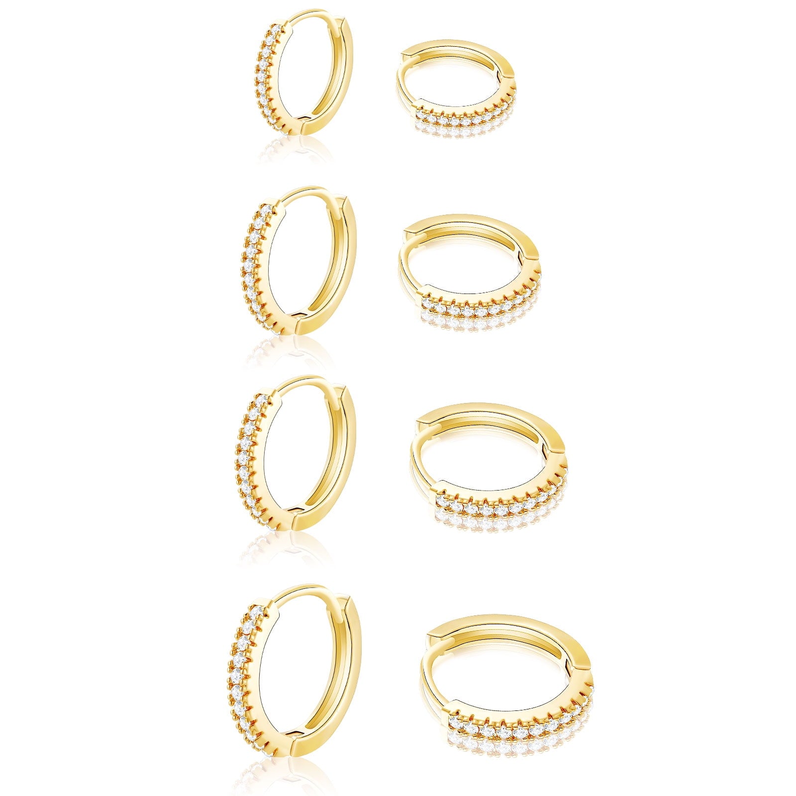 4 Pairs Hoop Earrings for Women CZ Small Huggie Cartilage Post Hypoallergenic Earrings Set for Multiple Piercing Valentines Day Jewelry Gifts Her Teen Mom Wife Lady Adults Ideas