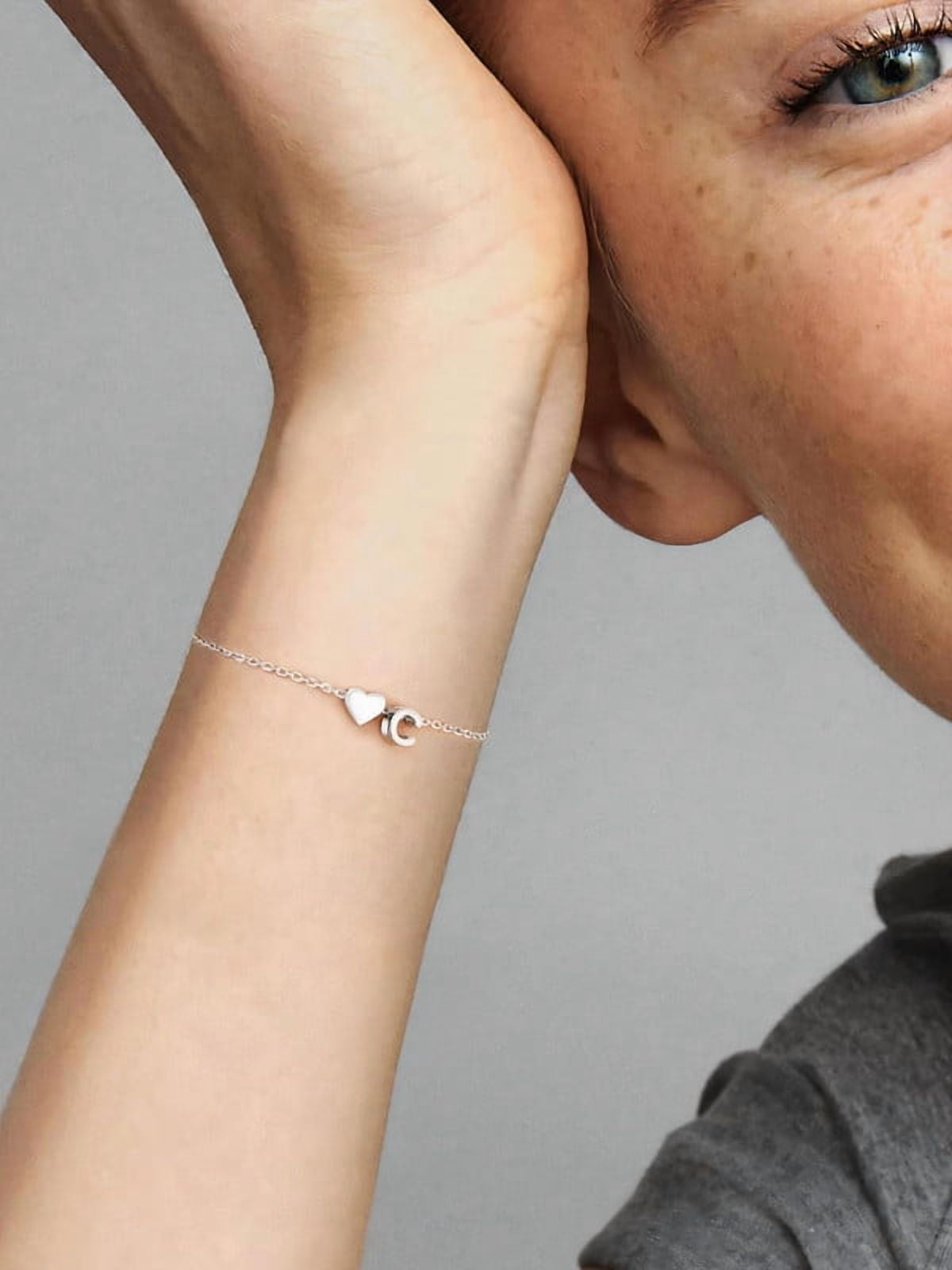 Women's Sterling Bracelets Heart &amp; Alphabet Letter A Initial Bracelet Charm Jewelry Gifts for Her